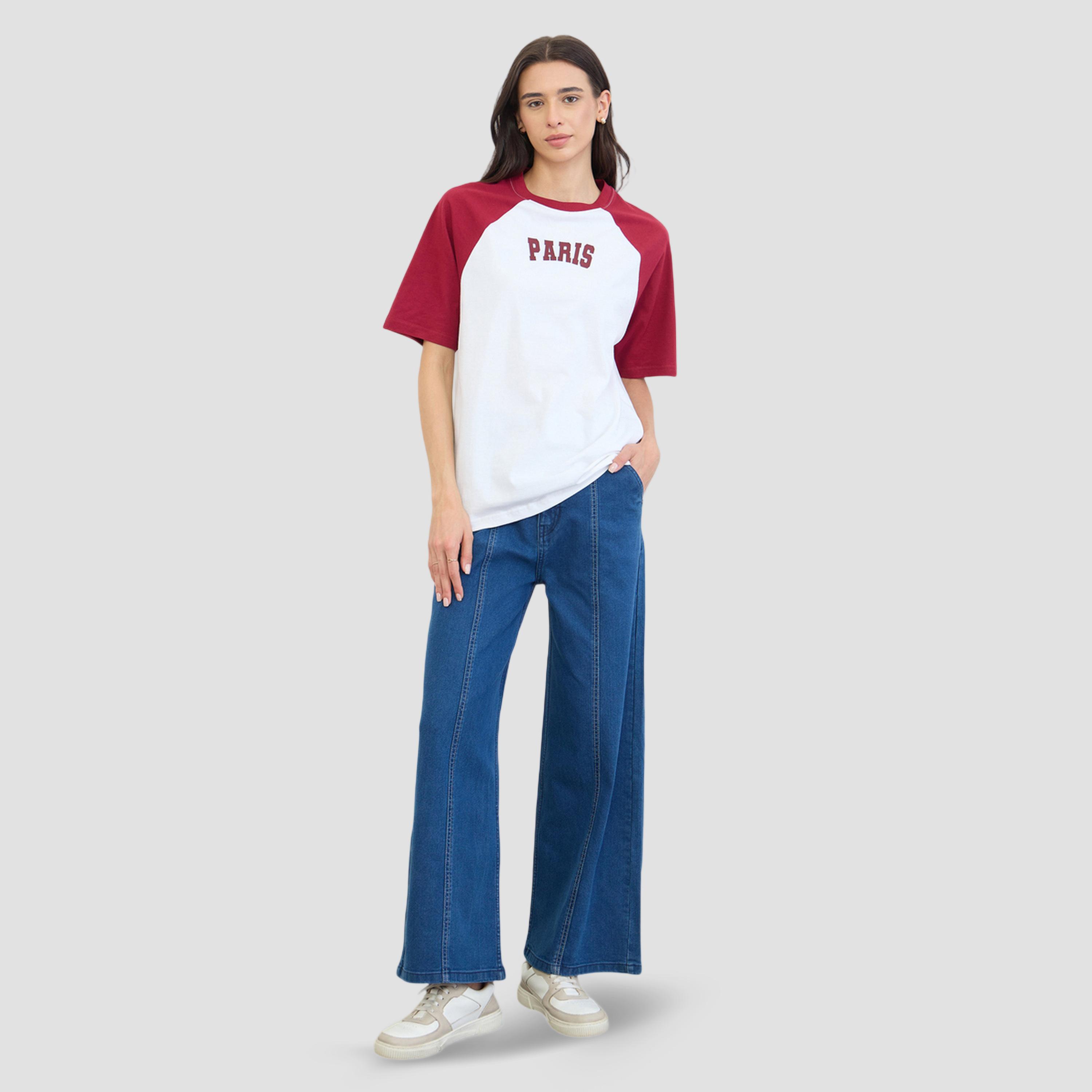 Styli White Text Print Oversized Raglan Sleeve T-Shirt-women-clothing-tshirts-image-2
