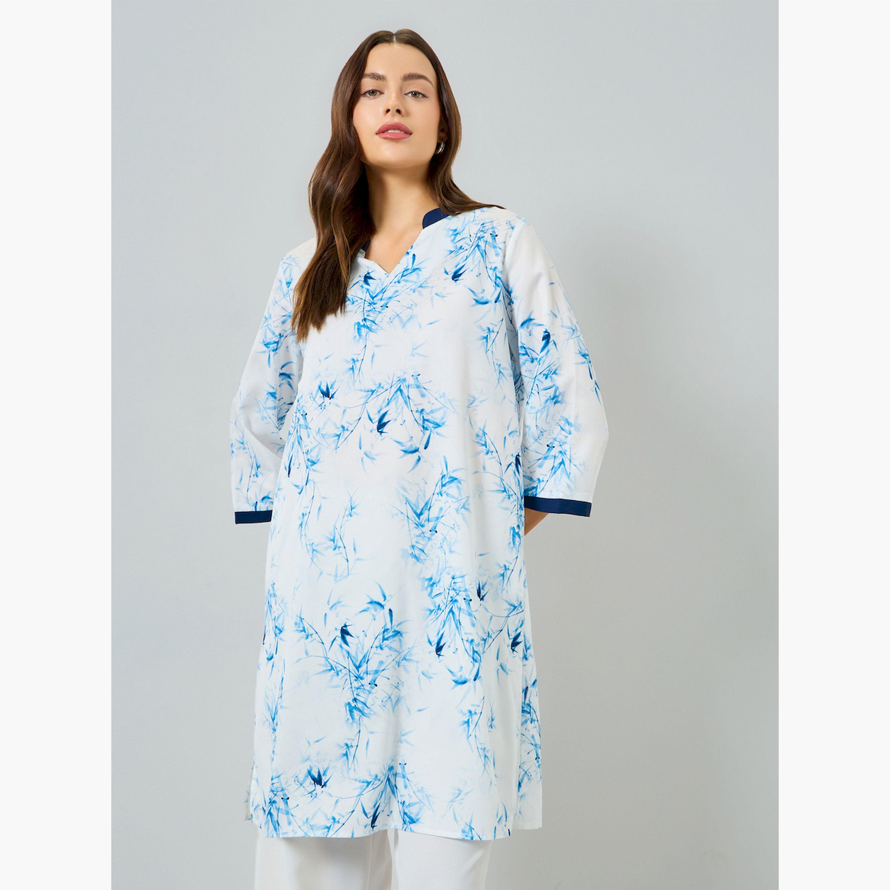 طقم منسق تونيق بحافة واسعة مطبوع بزخارف زهور وبنطال-women-clothing-coordsets-image-2