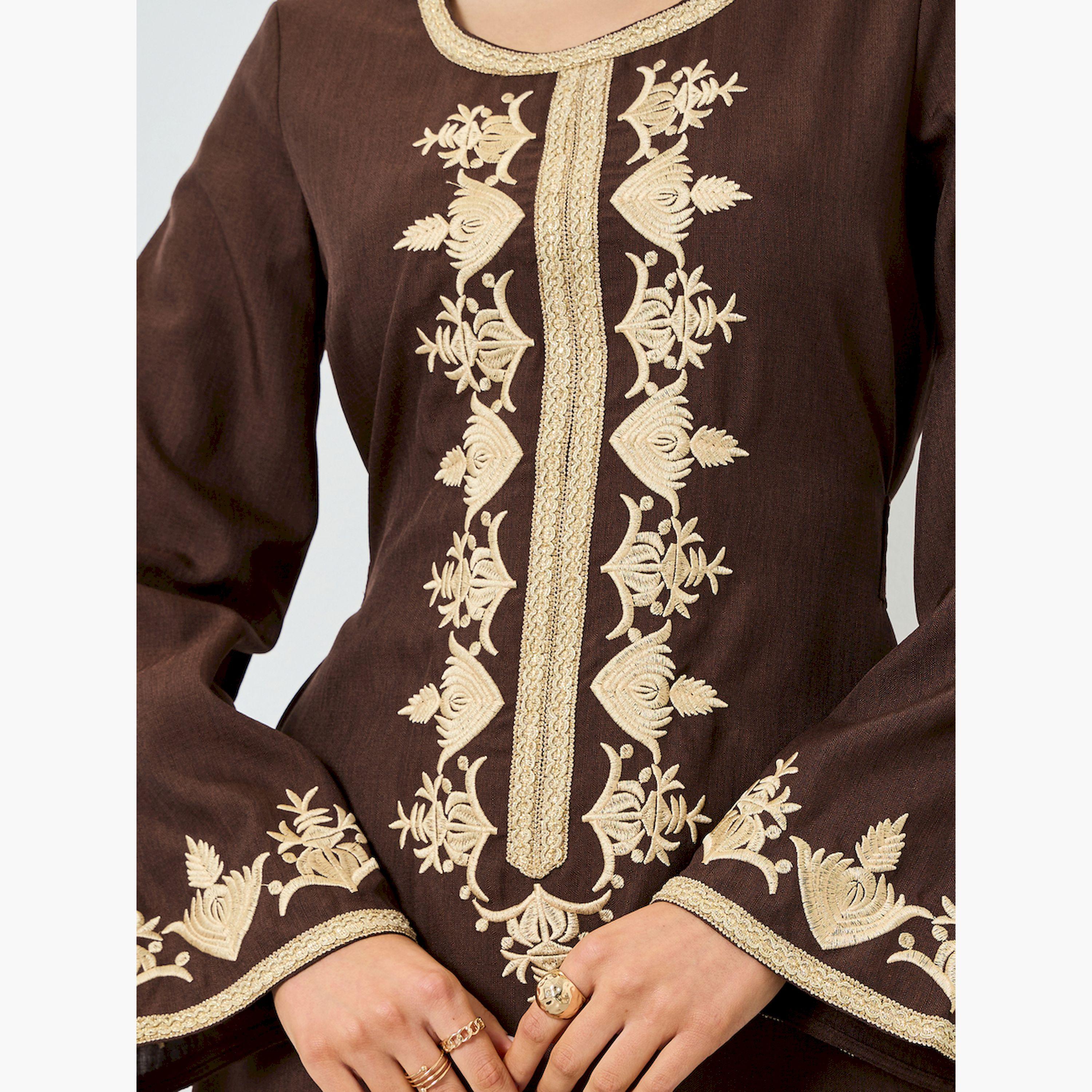 Take Two Brown Embroidered A-Line Jalabiya-women-arabicclothing-jalabiyas-image-4