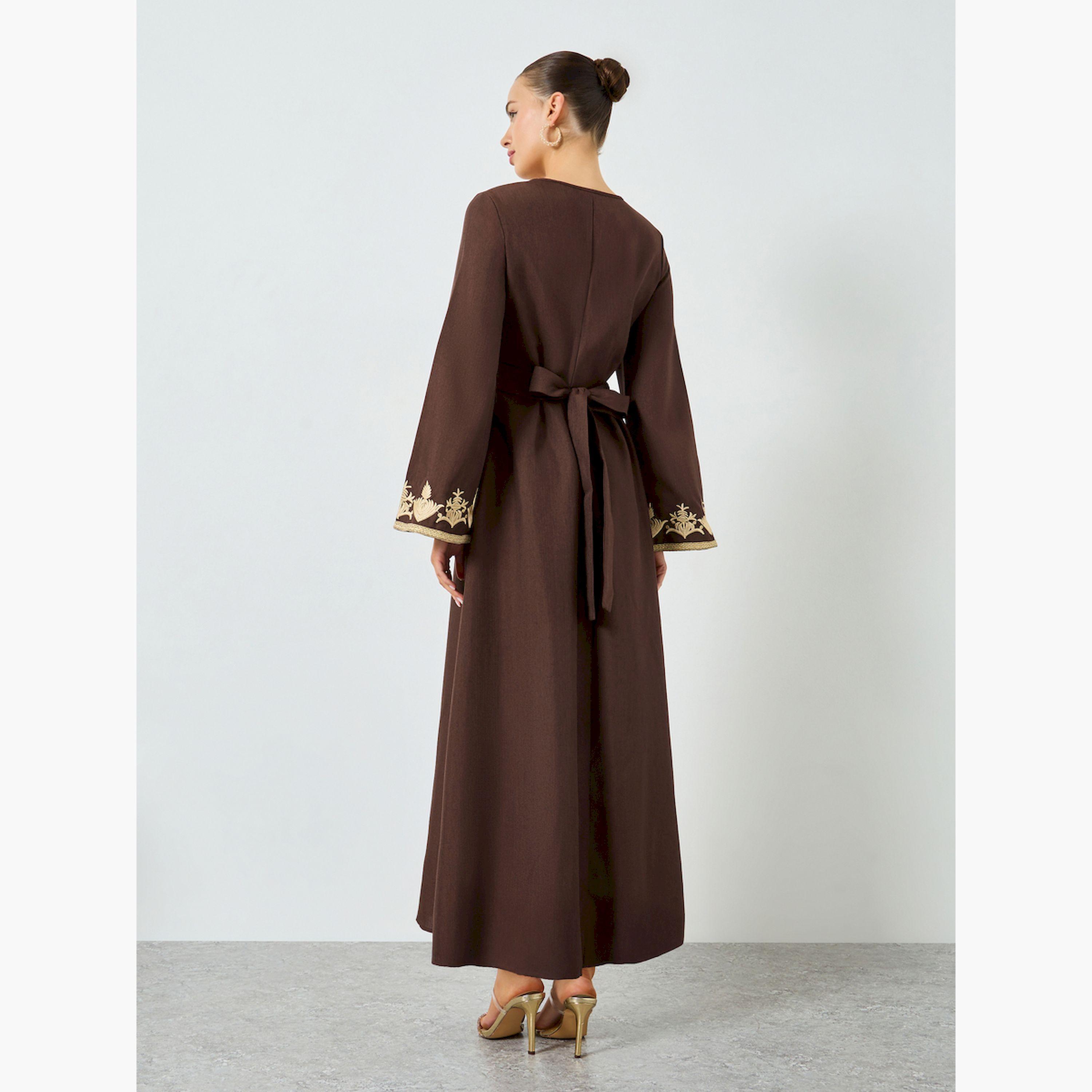 Take Two Brown Embroidered A-Line Jalabiya-women-arabicclothing-jalabiyas-image-5