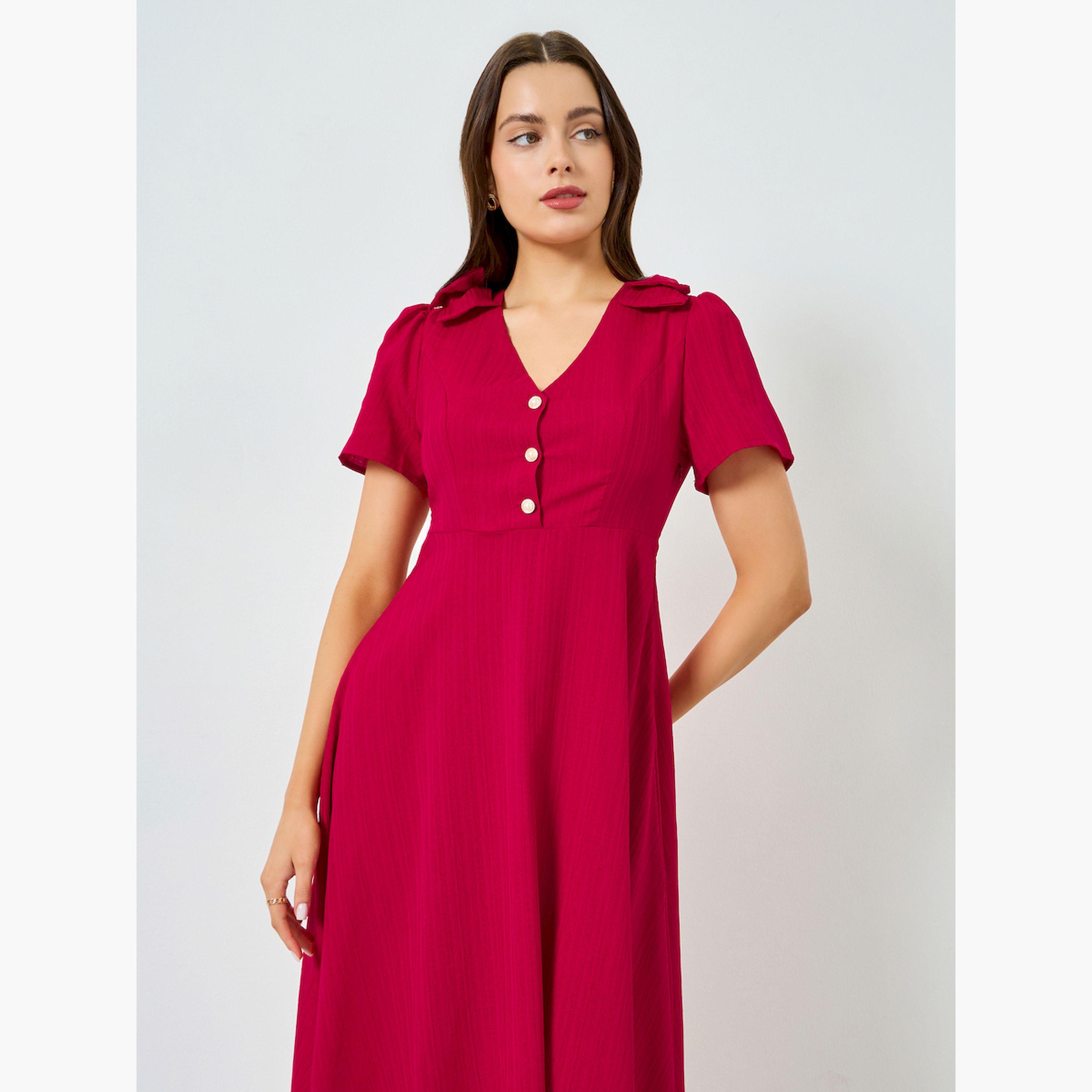 Take Two X Styli Red Buttoned Short Sleeve A-Line Maxi Dress-women-clothing-dresses-image-3
