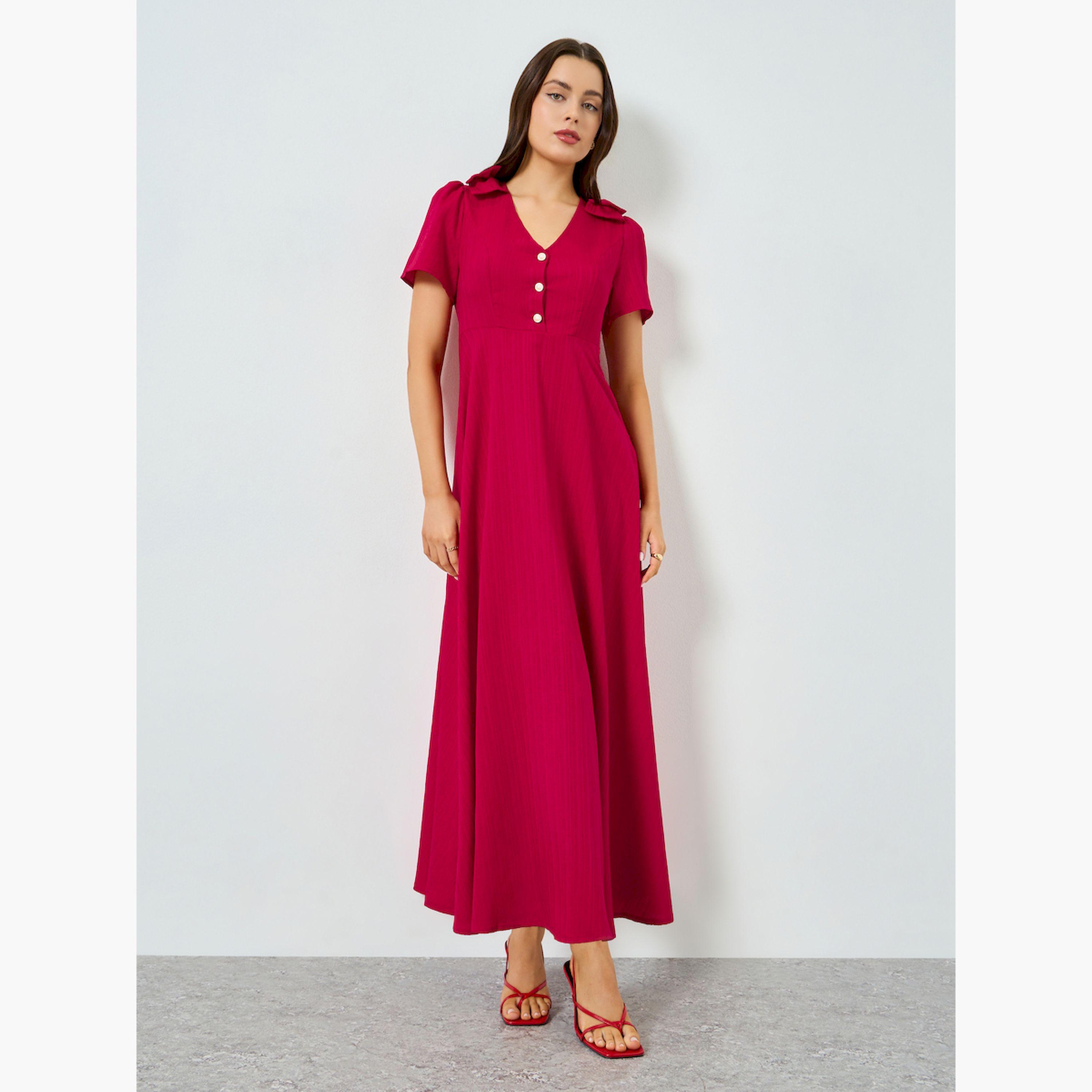 Take Two X Styli Red Buttoned Short Sleeve A-Line Maxi Dress-women-clothing-dresses-image-4