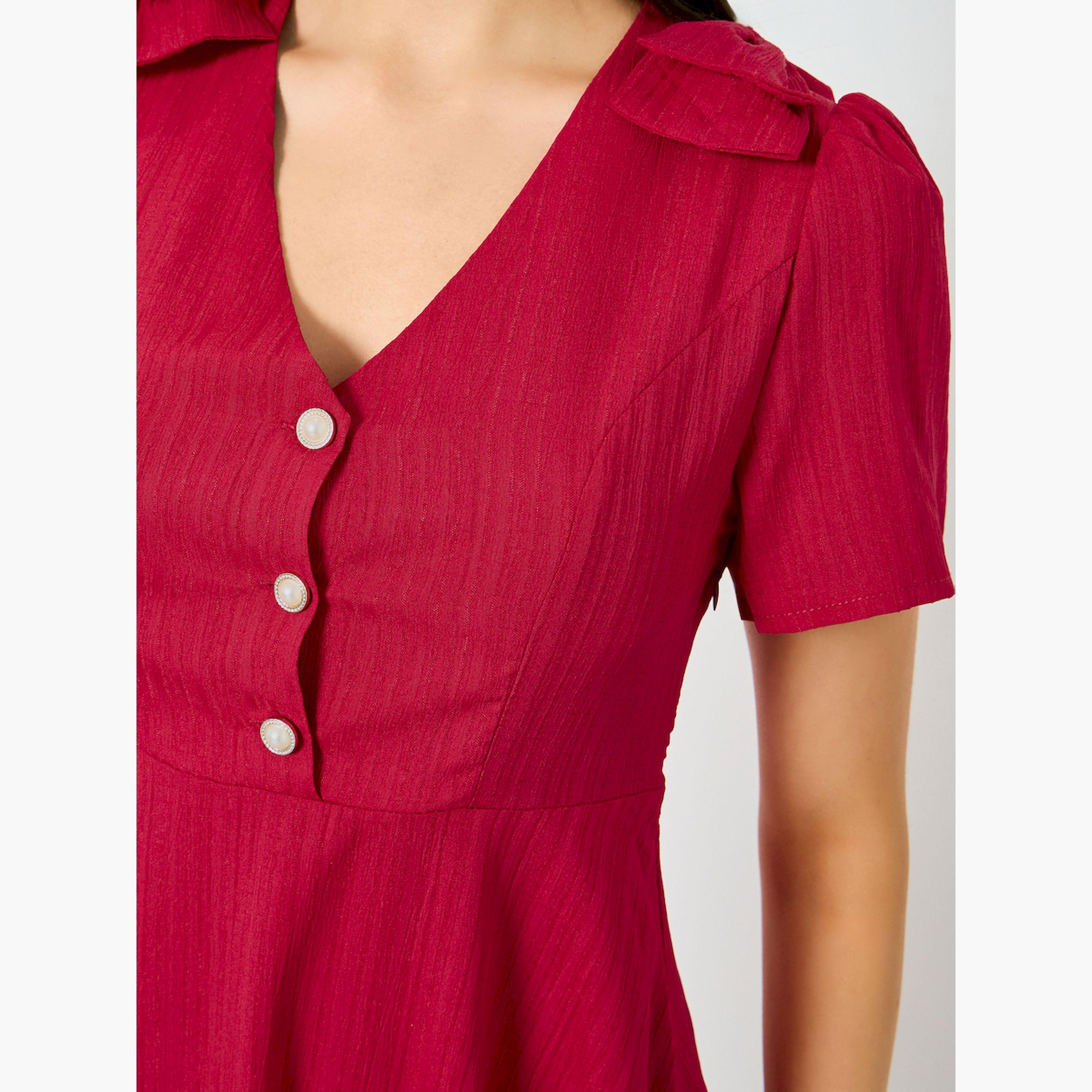 Take Two X Styli Red Buttoned Short Sleeve A-Line Maxi Dress-women-clothing-dresses-image-5