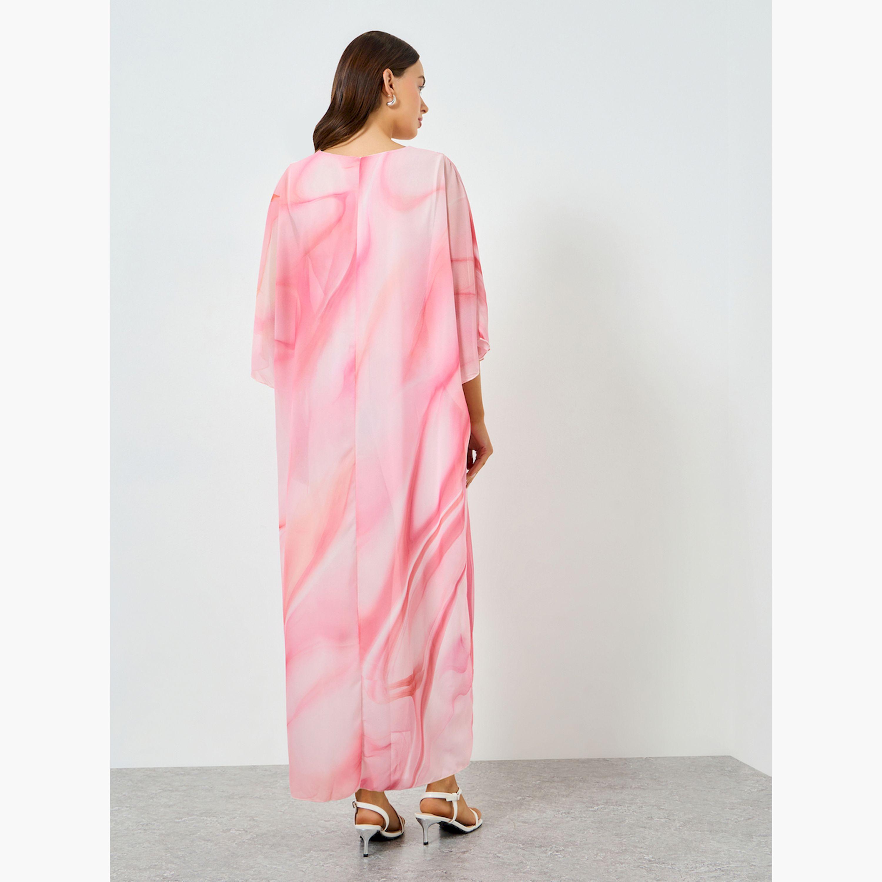 Take Two X Styli Pink Marble Print Side Slit Dress with Wide Leg Pants Co-Ords-women-clothing-coordsets-image-6