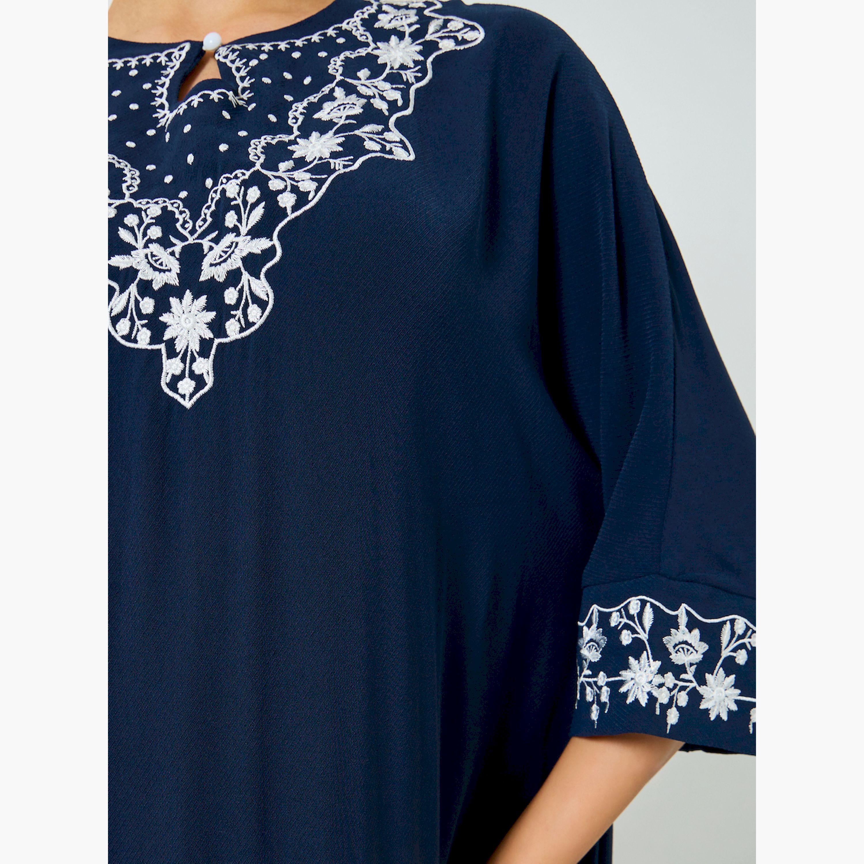 Take Two Navy Blue Embroidered A-Line Jalabiya-women-arabicclothing-jalabiyas-image-3