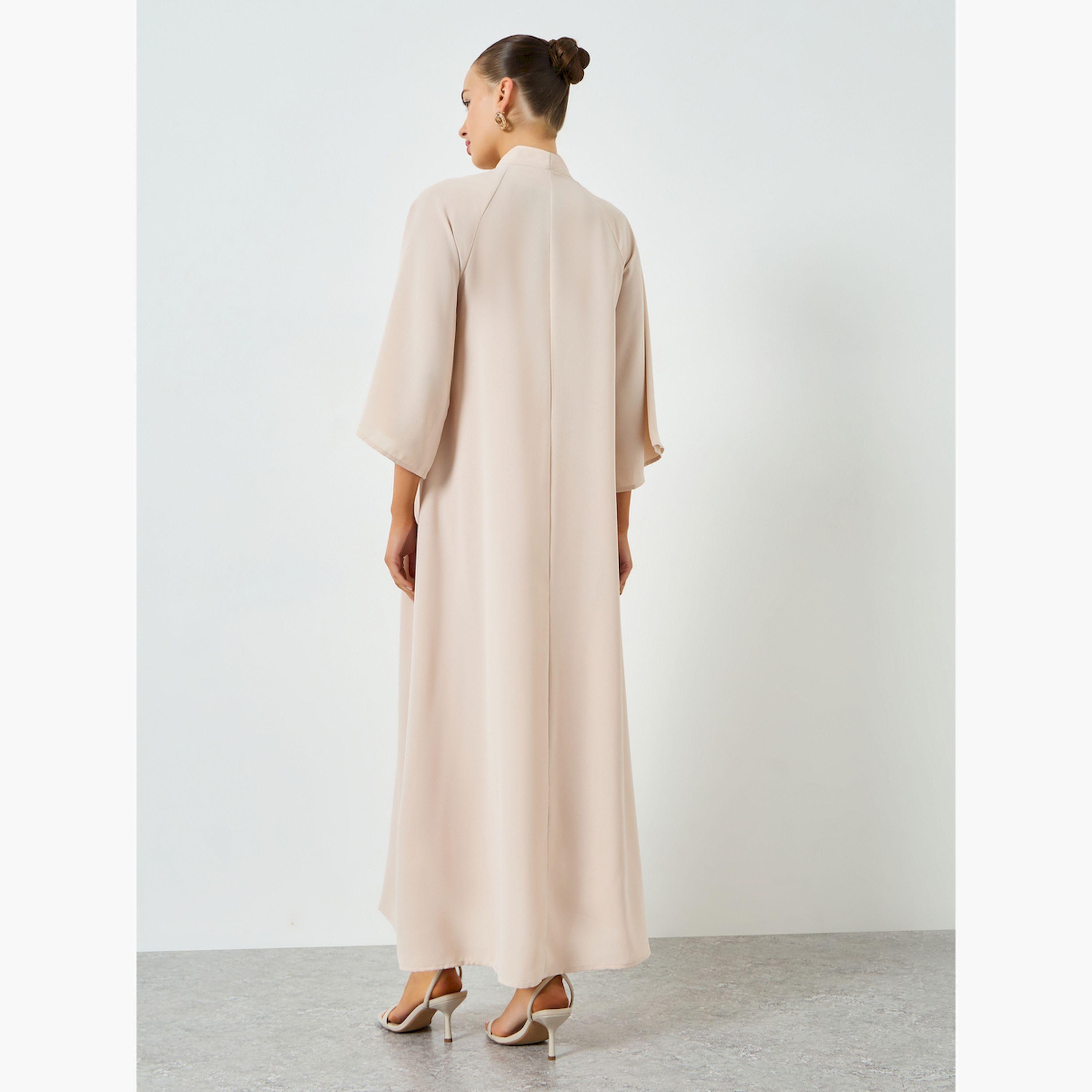 جلابية بيج مطرزة بربطة عنق-women-arabicclothing-jalabiyas-image-5