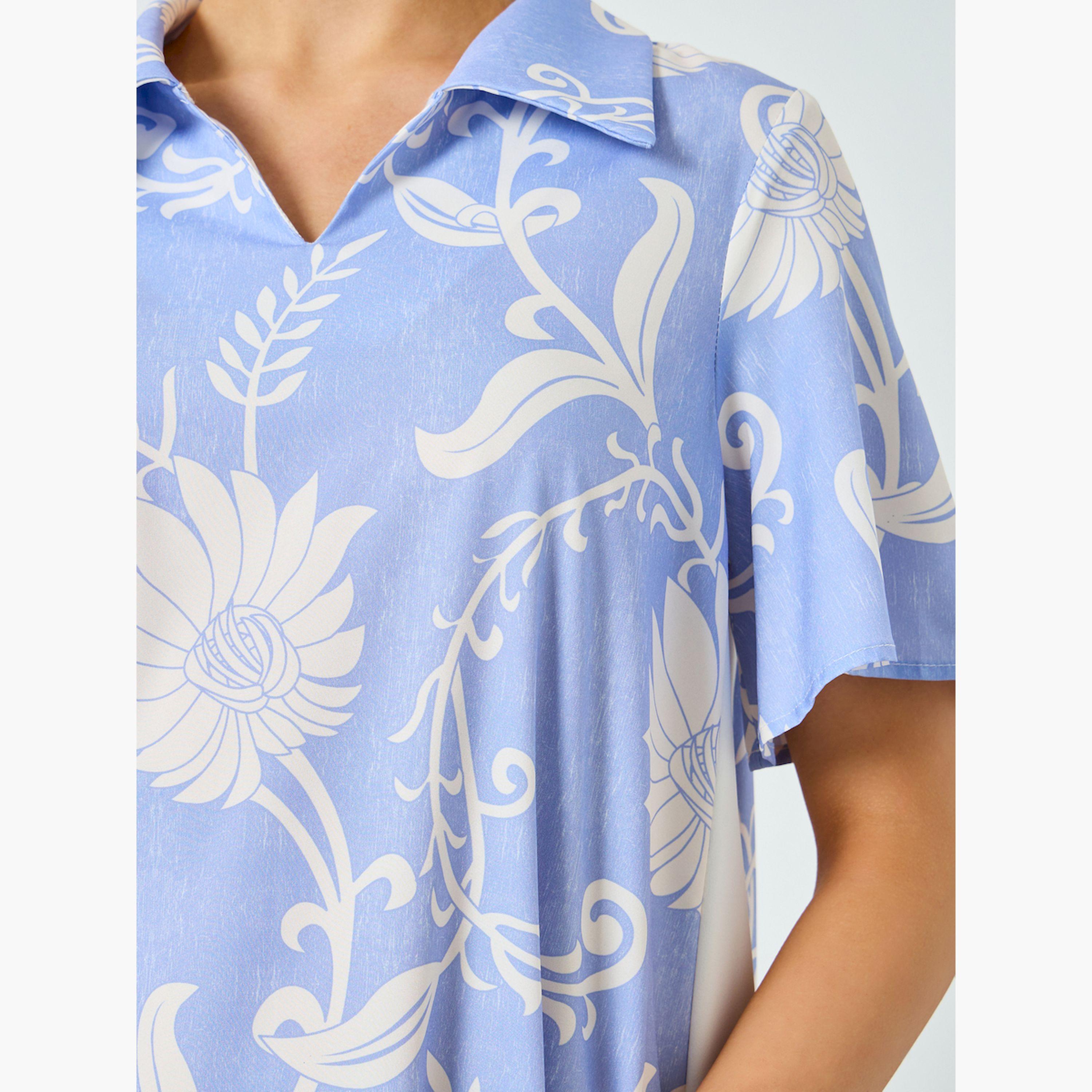 Take Two Blue Floral Print Short Sleeve Jalabiya-women-arabicclothing-jalabiyas-image-4