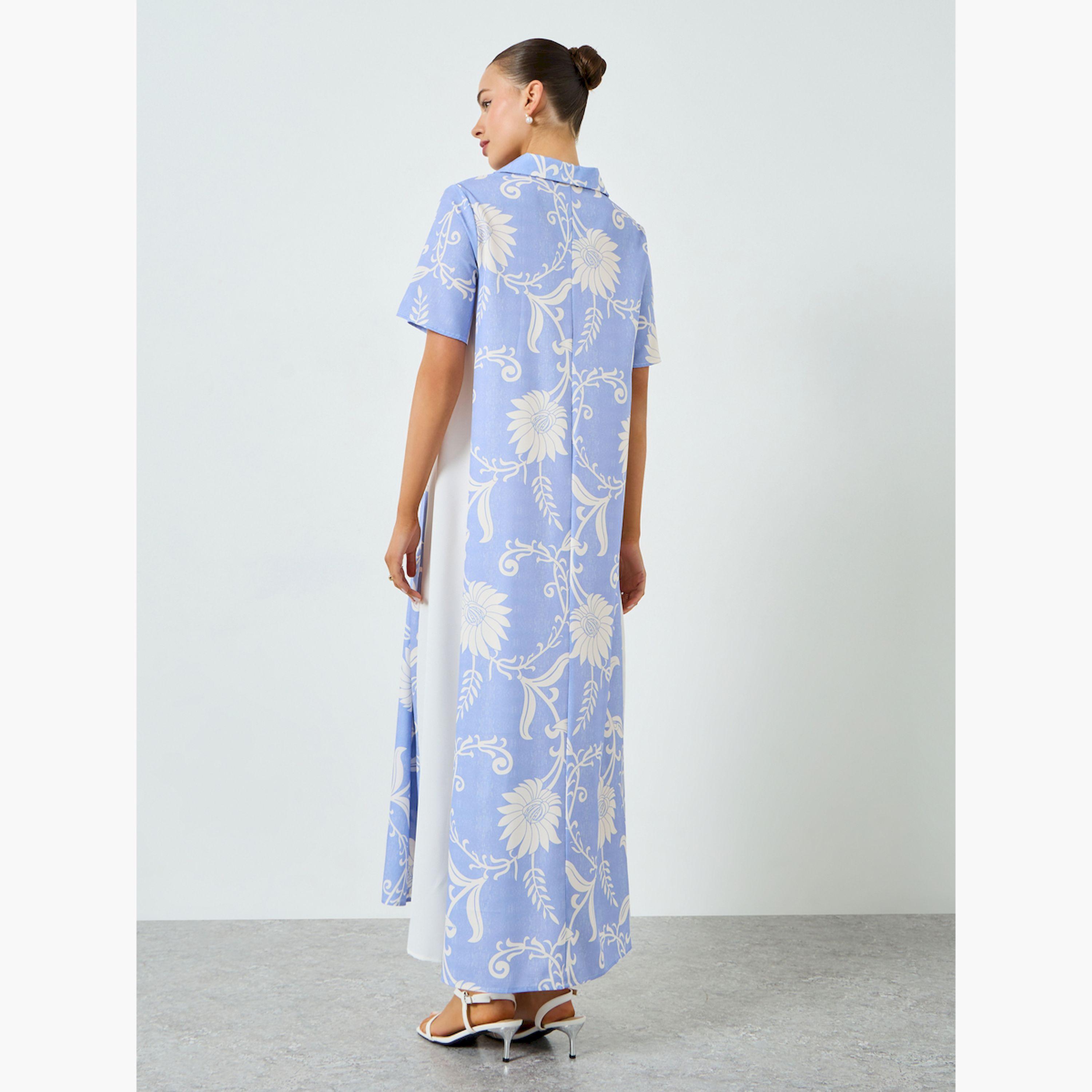 Take Two Blue Floral Print Short Sleeve Jalabiya-women-arabicclothing-jalabiyas-image-5