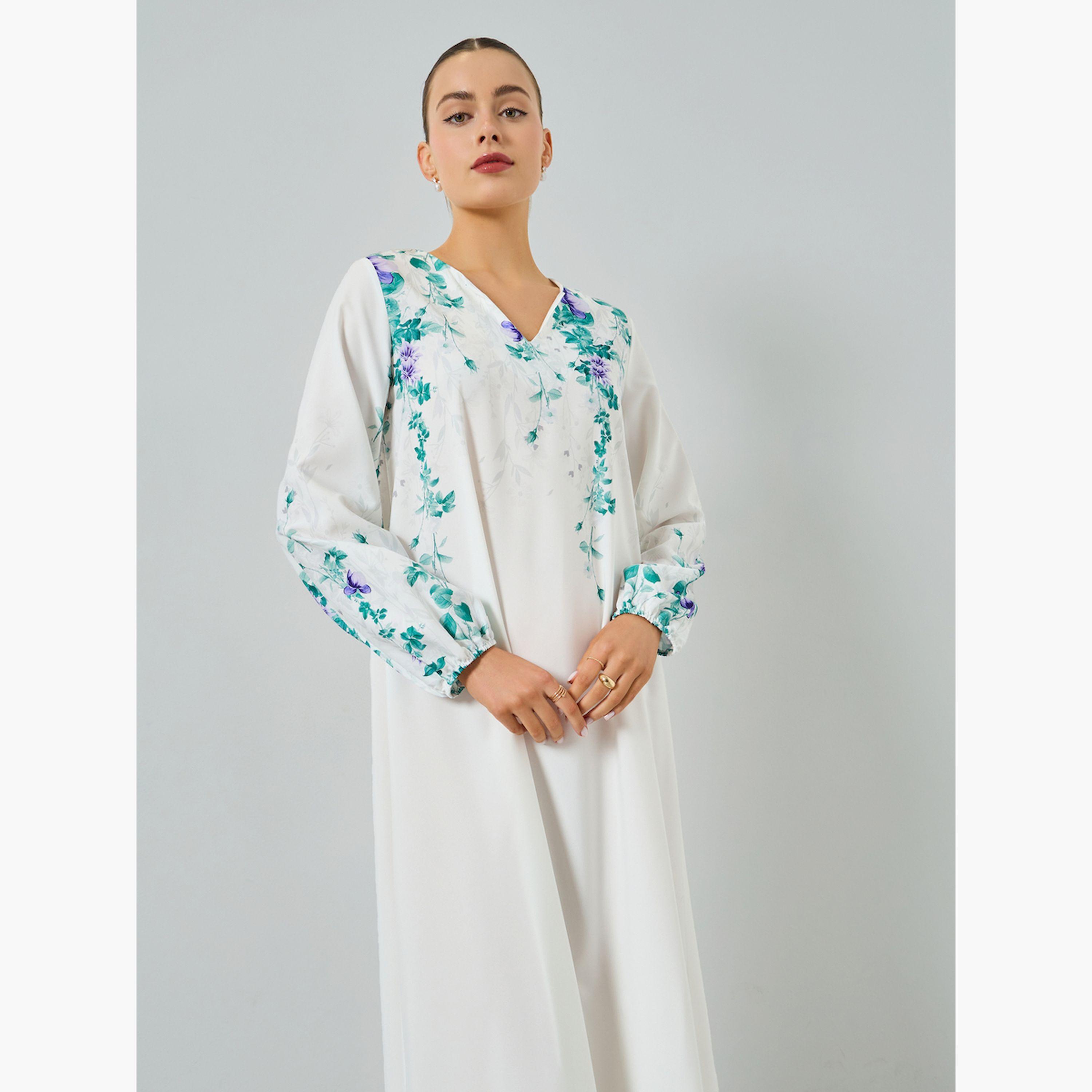 جلابية بطبعة زهور وحافة واسعة-women-arabicclothing-jalabiyas-image-2