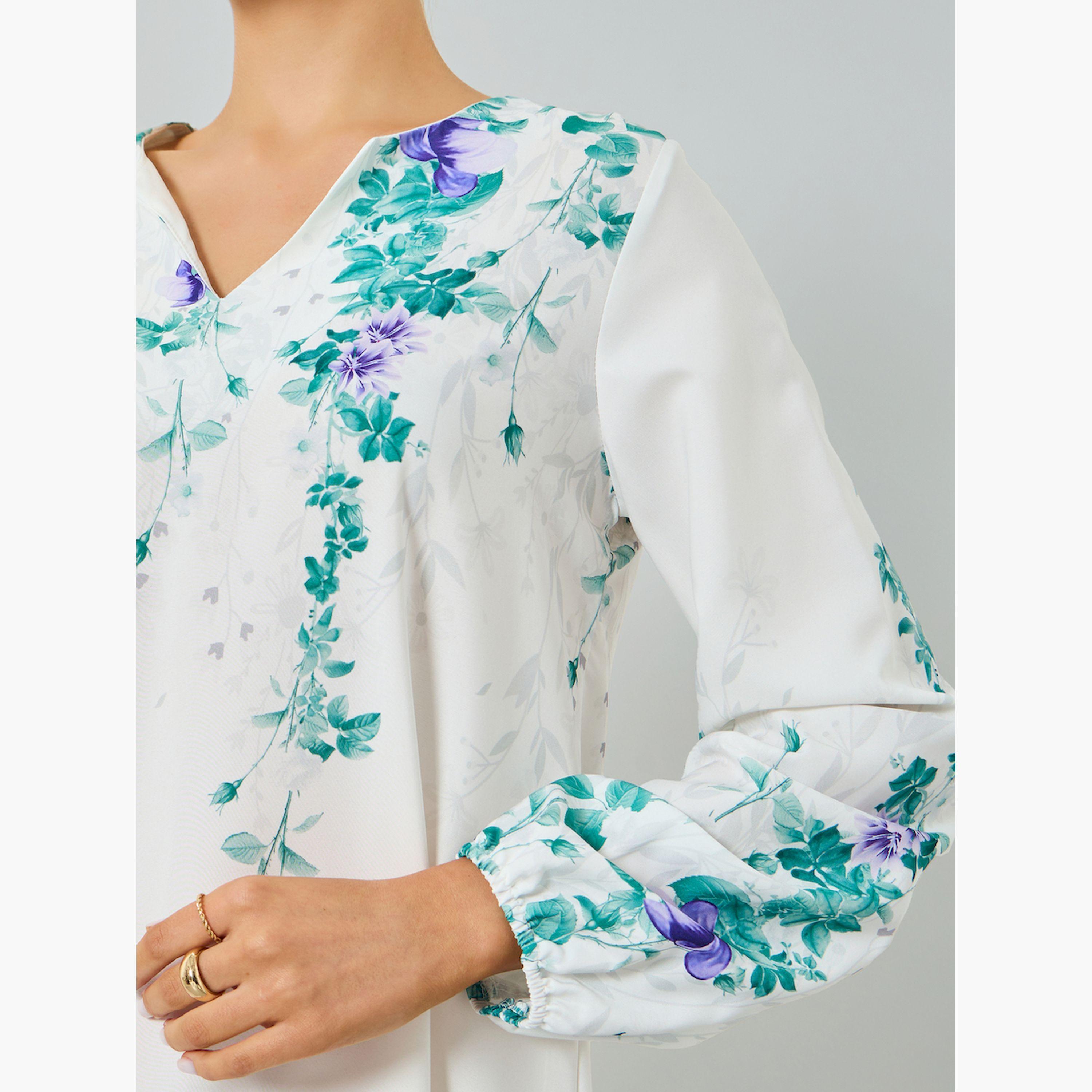 جلابية بطبعة زهور وحافة واسعة-women-arabicclothing-jalabiyas-image-4