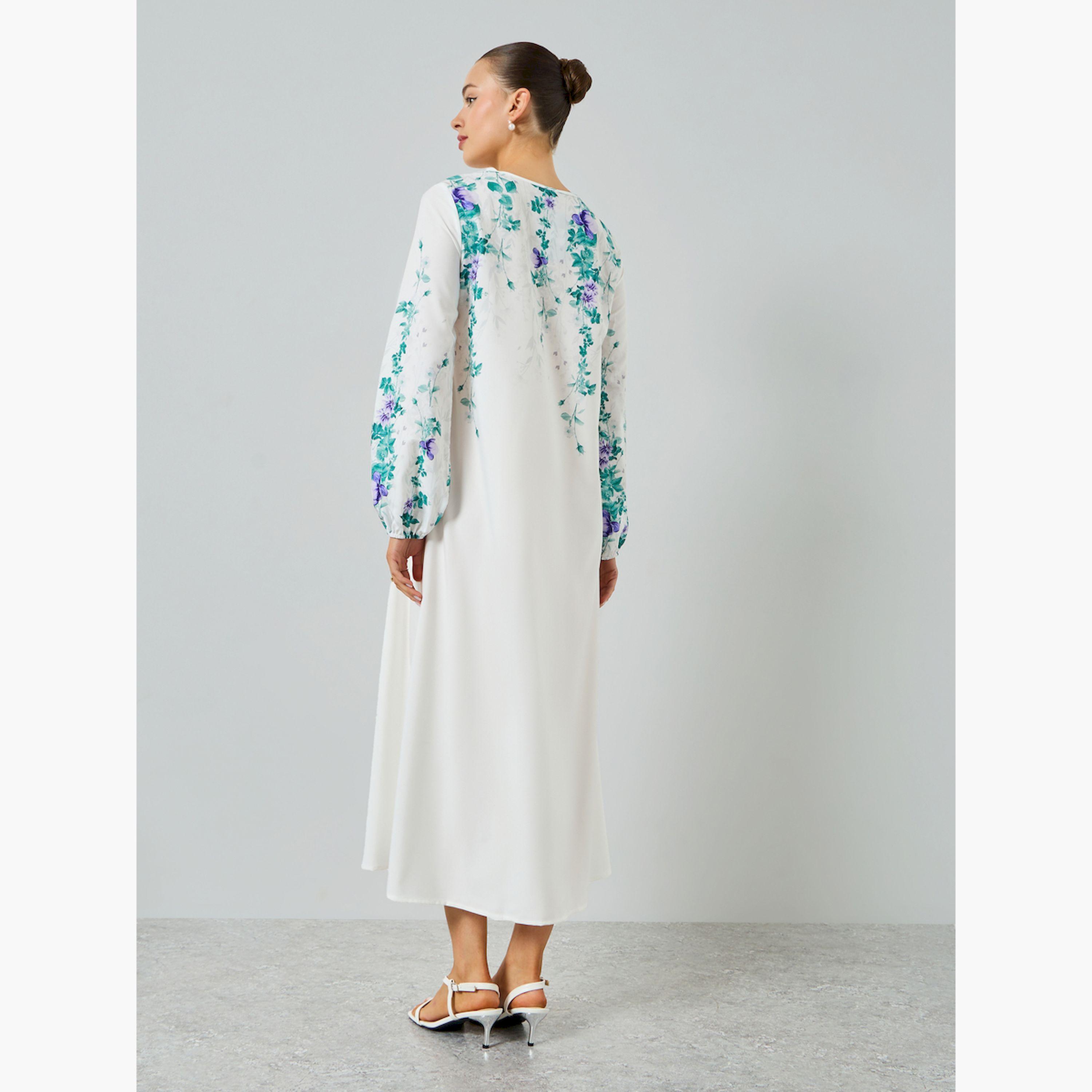 جلابية بطبعة زهور وحافة واسعة-women-arabicclothing-jalabiyas-image-5