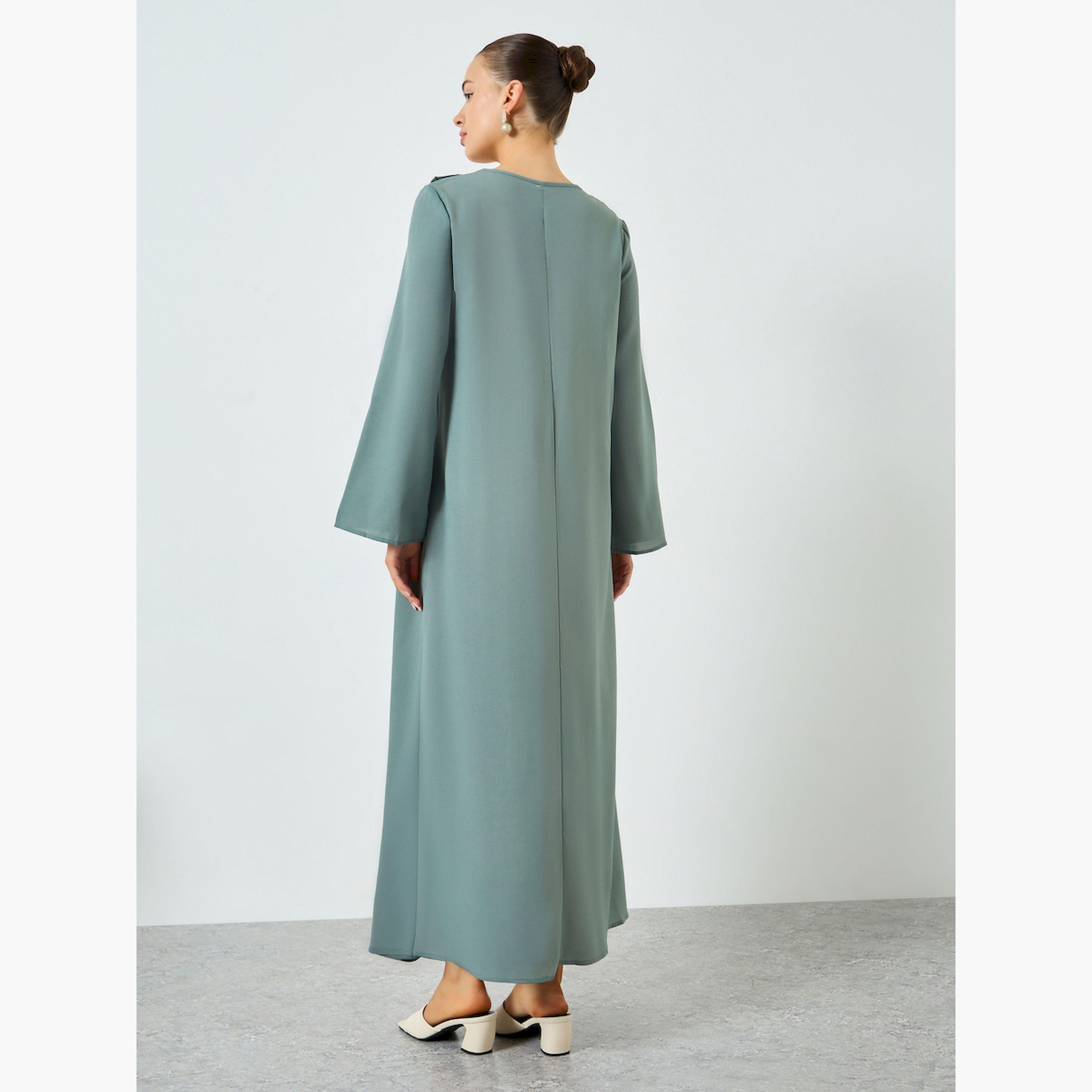 جلابية خضراء مطرزة بالزهور-women-arabicclothing-jalabiyas-image-5