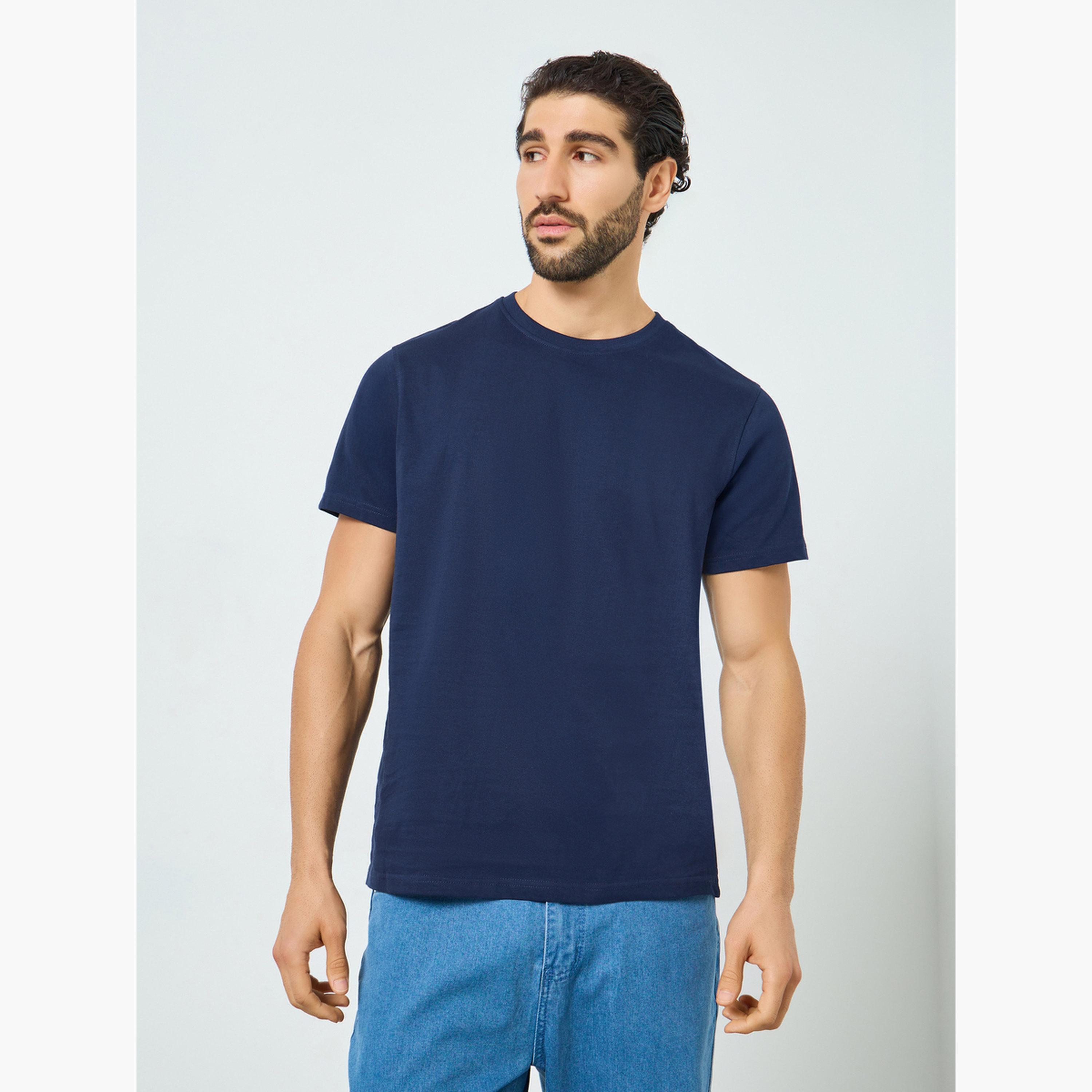 Styli Men Navy Blue Crew Neck Short Sleeve T-Shirt-men-clothing-tshirtsandpolos-polos-image-1