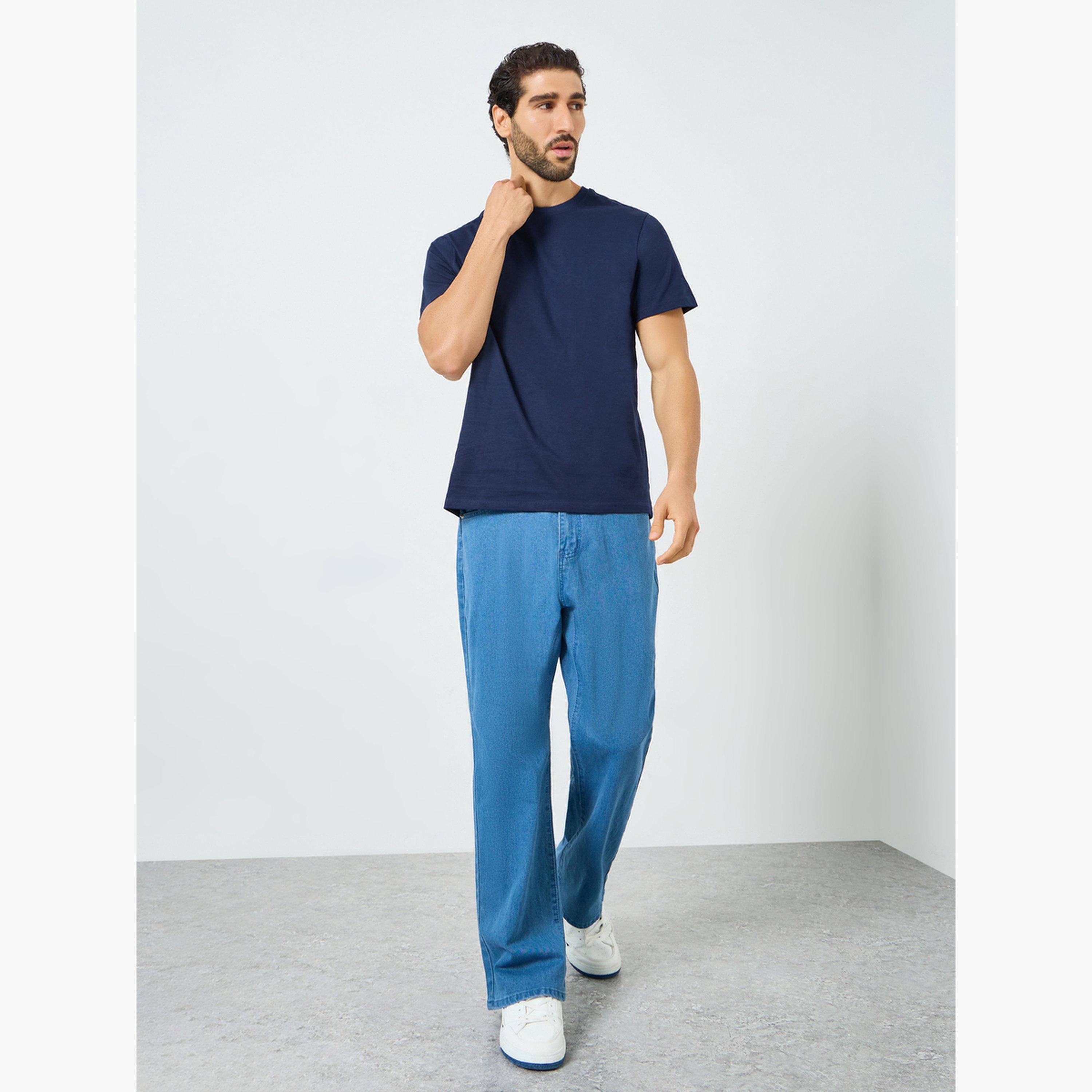 Styli Men Navy Blue Crew Neck Short Sleeve T-Shirt-men-clothing-tshirtsandpolos-polos-image-2
