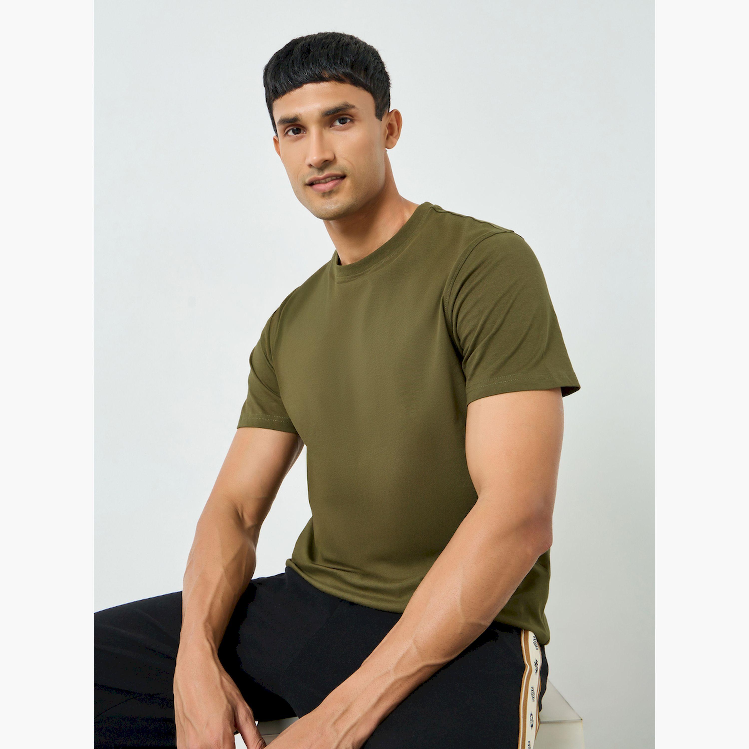 Styli Men Olive Crew Neck Regular Fit T-Shirt-men-clothing-tshirtsandpolos-tshirts-image-3