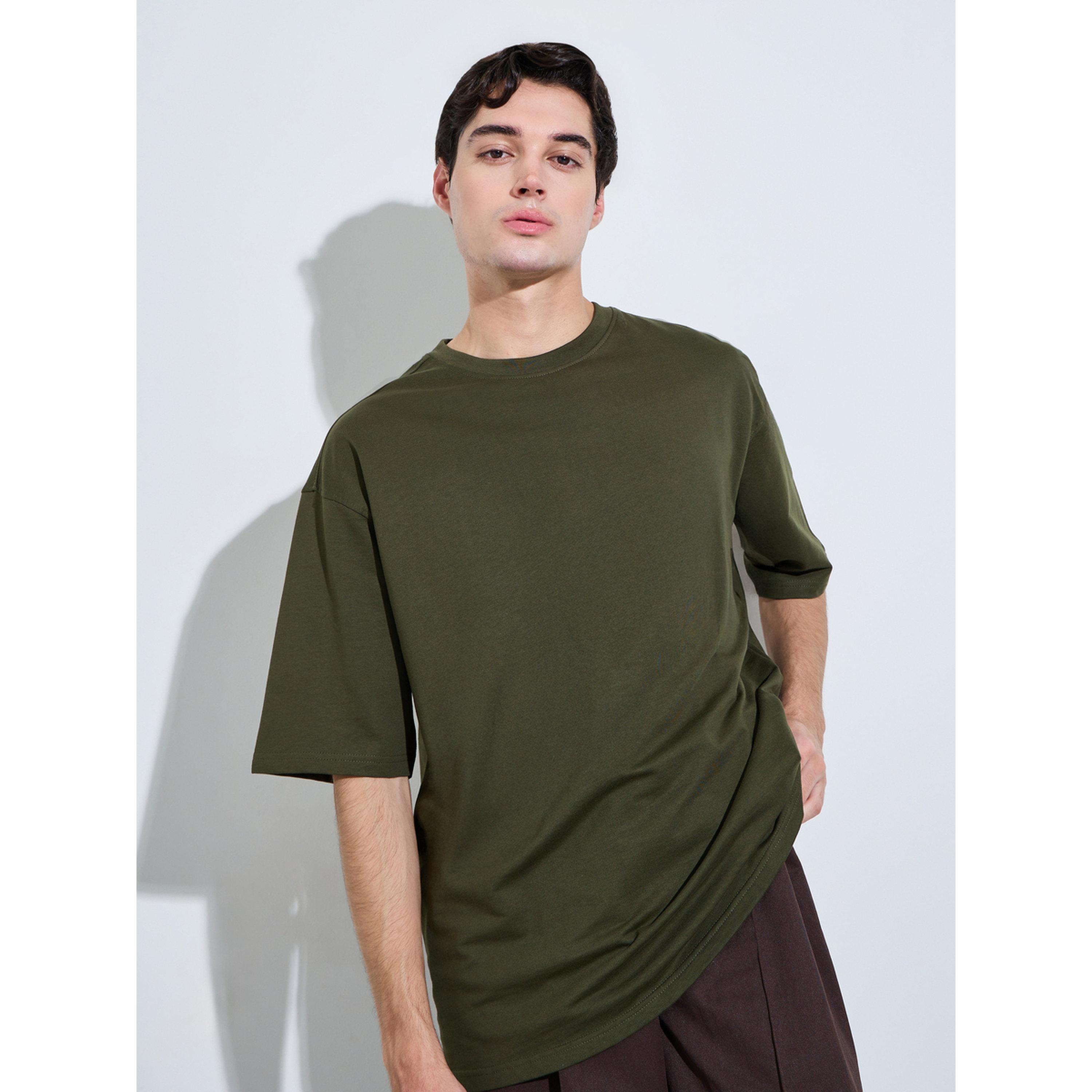 تيشيرت تيري فضفاض بياقة دائرية للرجال-men-clothing-tshirtsandpolos-tshirts-image-1