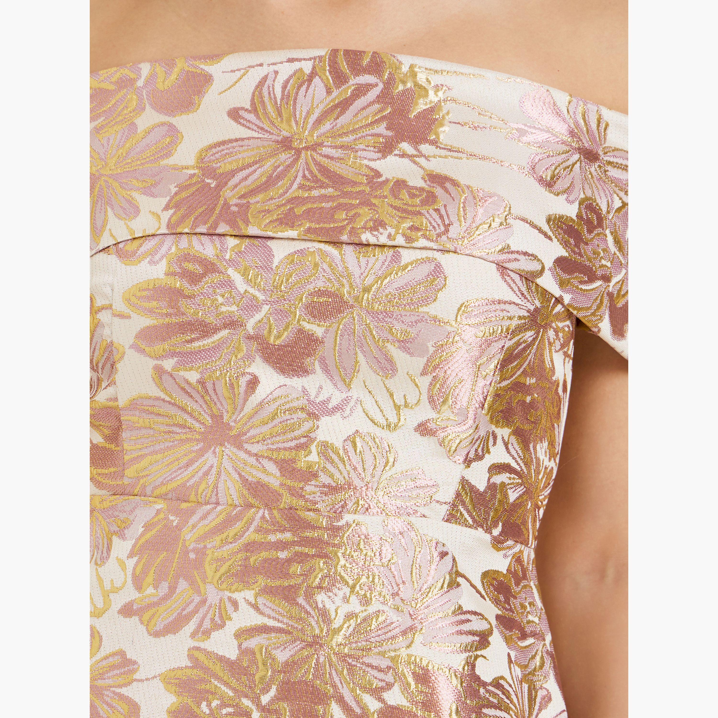 Styli Gold Off Shoulder Jacquard A-Line Maxi Dress-women-clothing-dresses-image-5