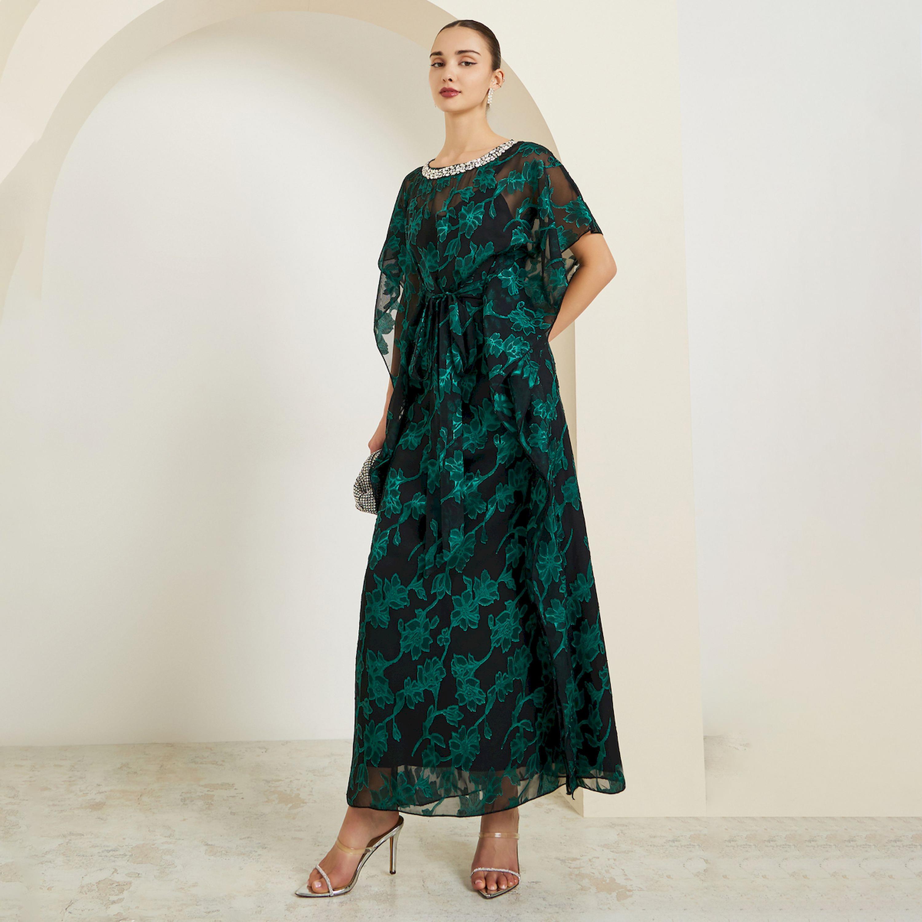 Styli Green Embellished Jacquard Kaftan-women-clothing-jumpsuits-image-1