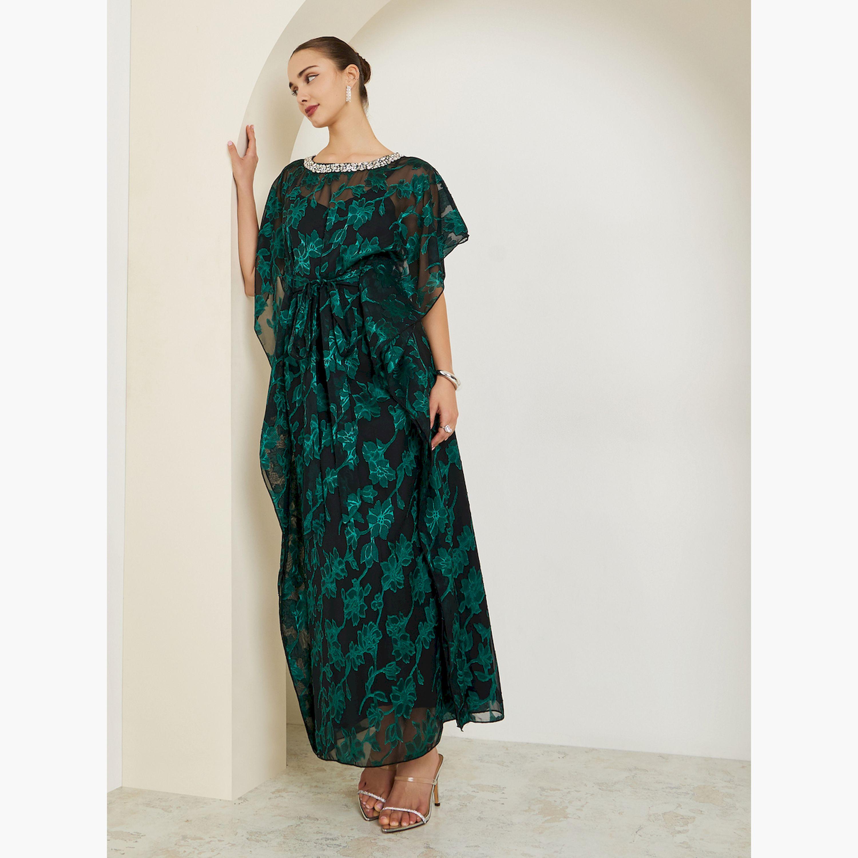 Styli Green Embellished Jacquard Kaftan-women-clothing-jumpsuits-image-3
