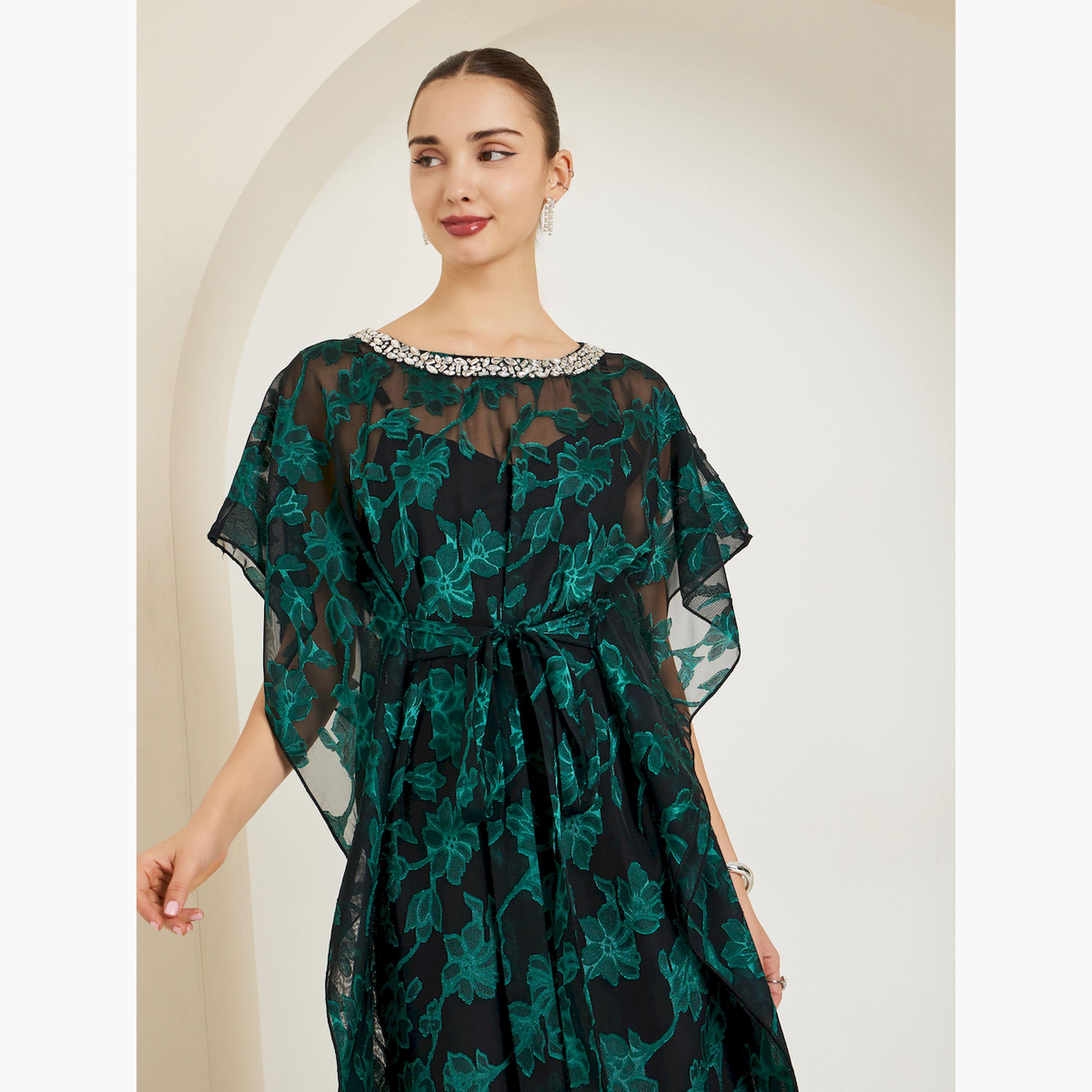 Styli Green Embellished Jacquard Kaftan-women-clothing-jumpsuits-image-4