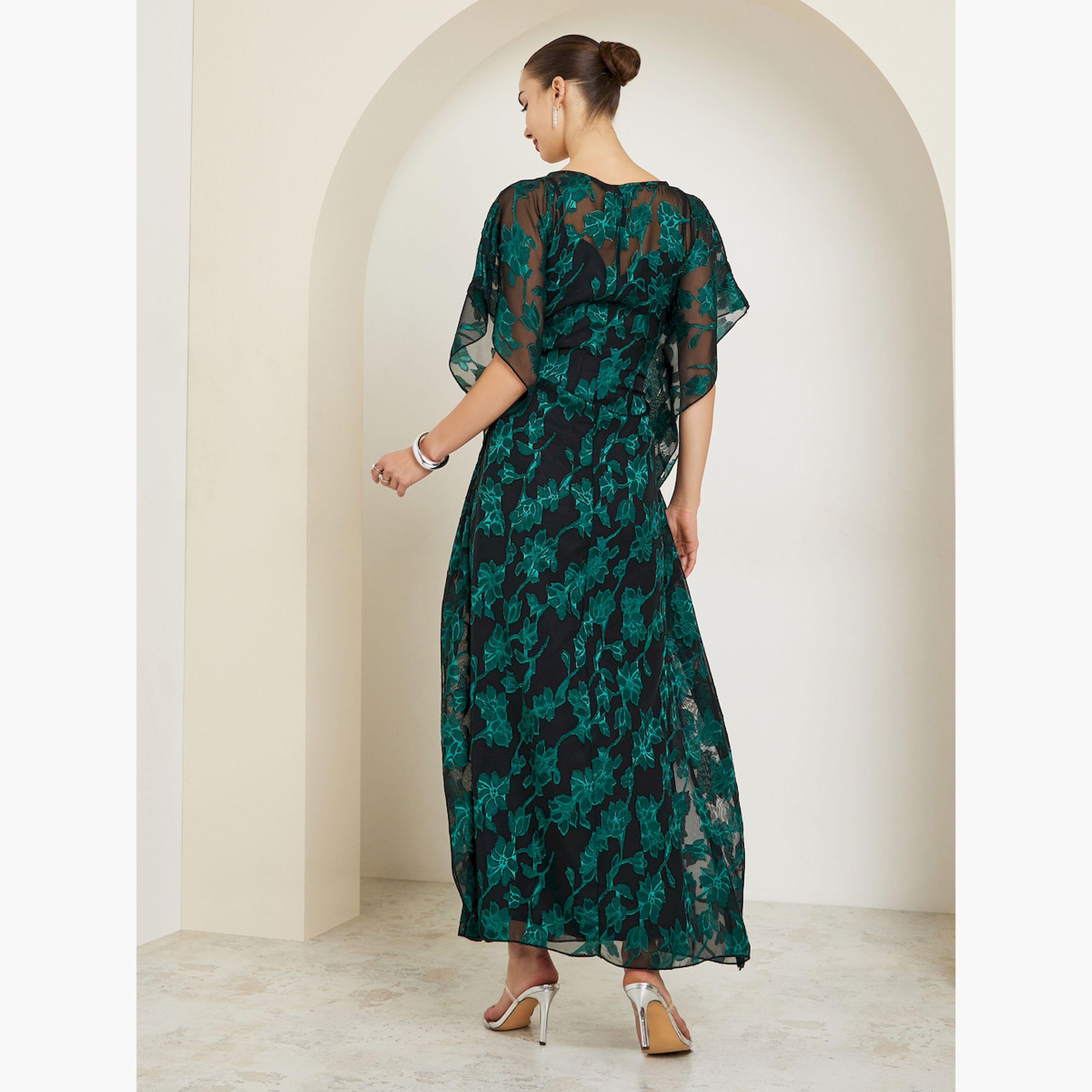 Styli Green Embellished Jacquard Kaftan-women-clothing-jumpsuits-image-6