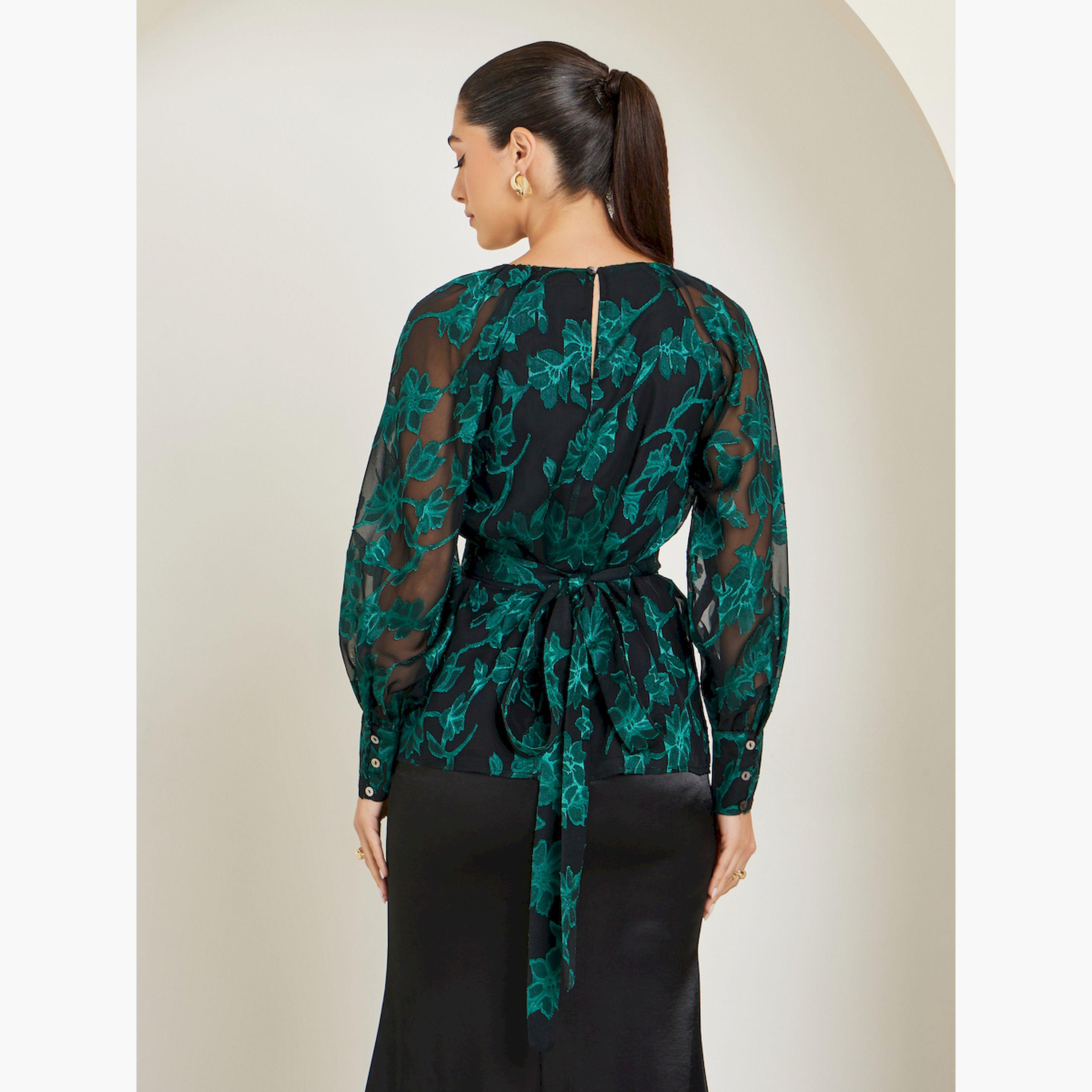 Styli Green Jacquard Floral Long Sleeve Top-women-clothing-shirtsandblouses-blouses-image-3