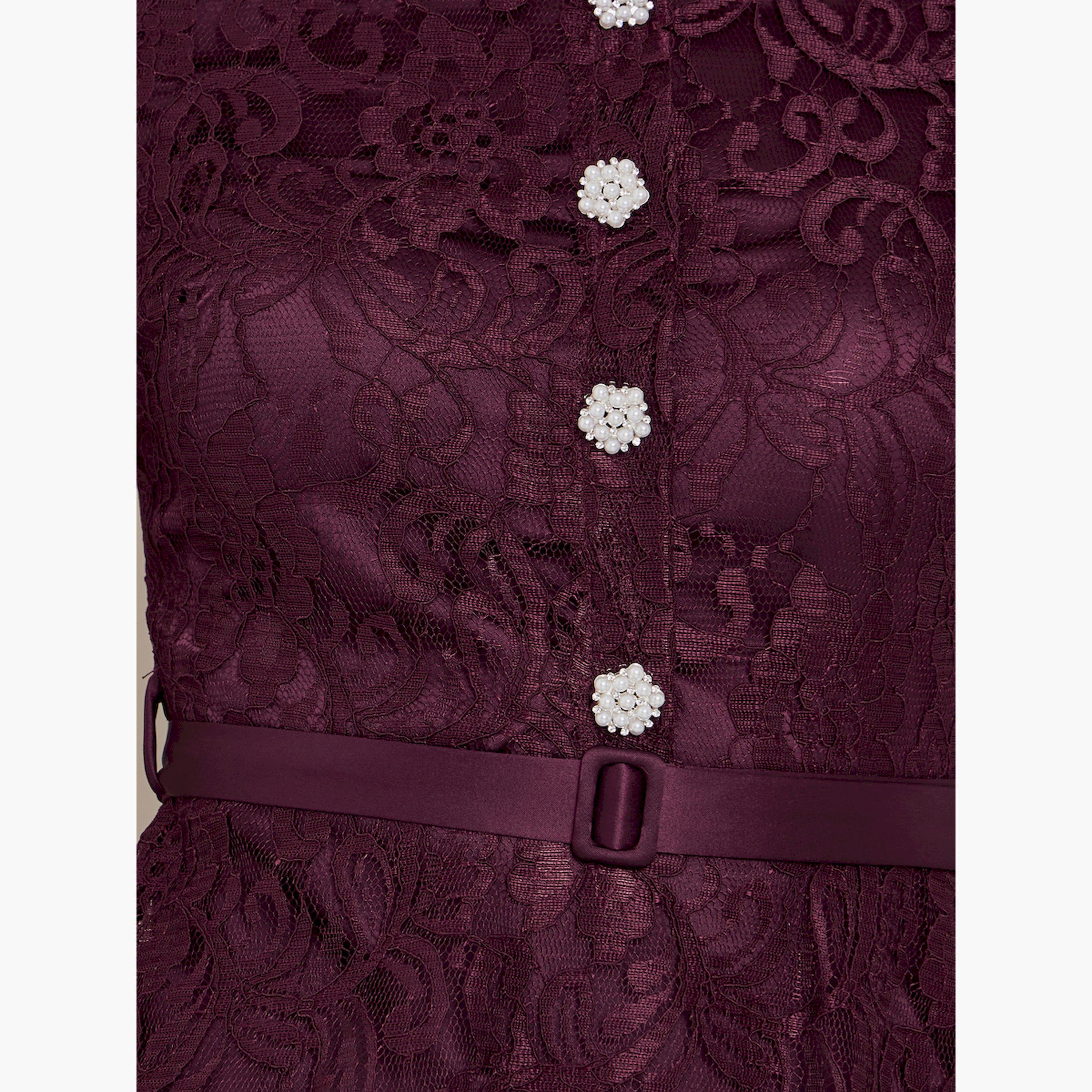 Styli Burgundy Lace Buttoned Satin Maxi Dress-women-clothing-dresses-image-4