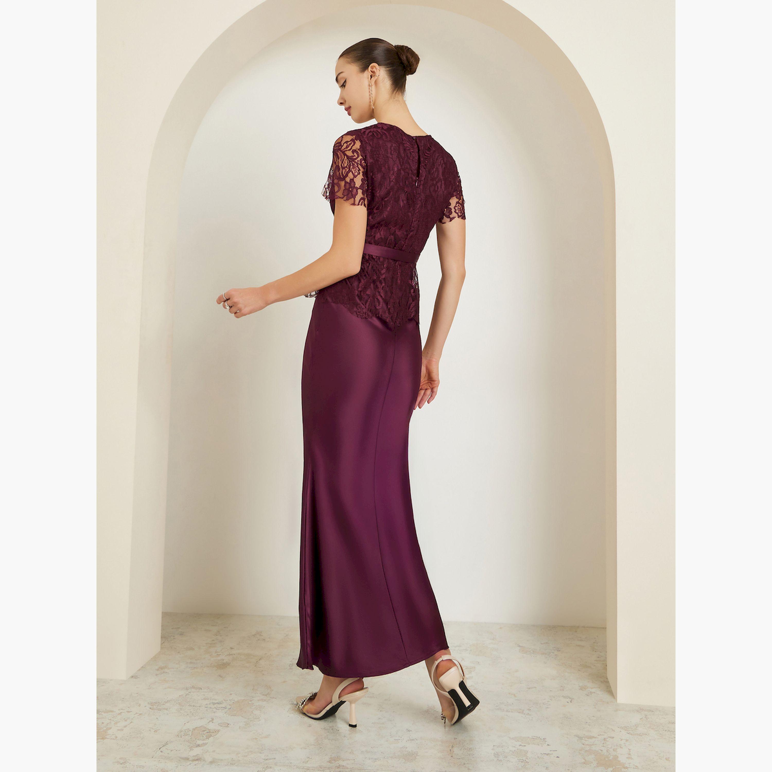 Styli Burgundy Lace Buttoned Satin Maxi Dress-women-clothing-dresses-image-5