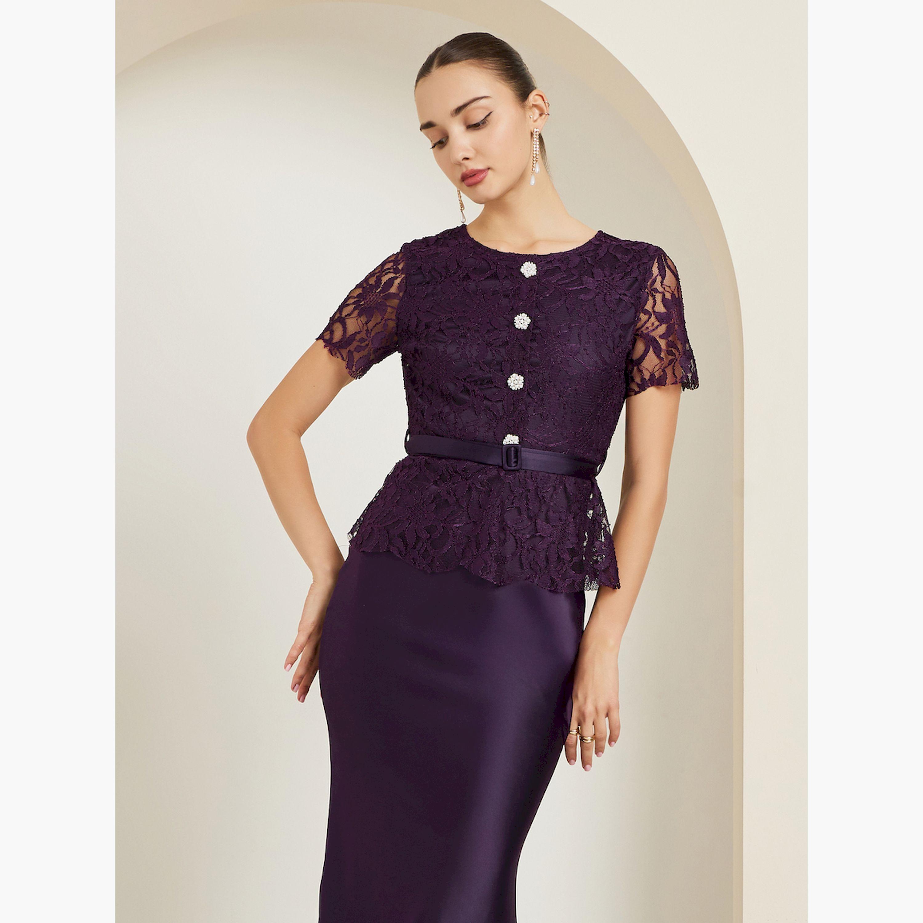 فستان طويل ساتان بتفاصيل دانتيل وأزرار-women-clothing-dresses-image-2