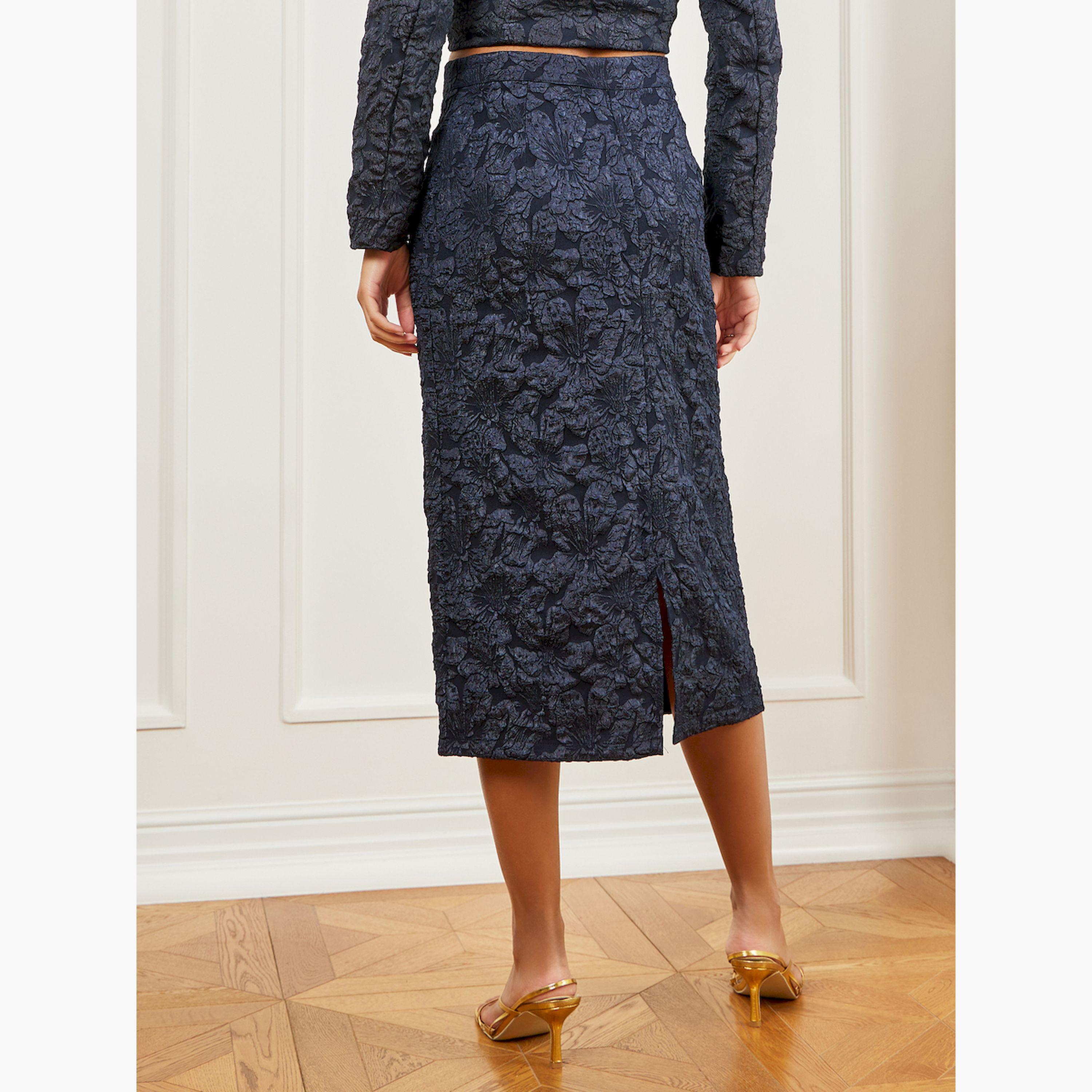 Styli Black Jacquard Midi Skirt-women-clothing-bottoms-skirts-image-4