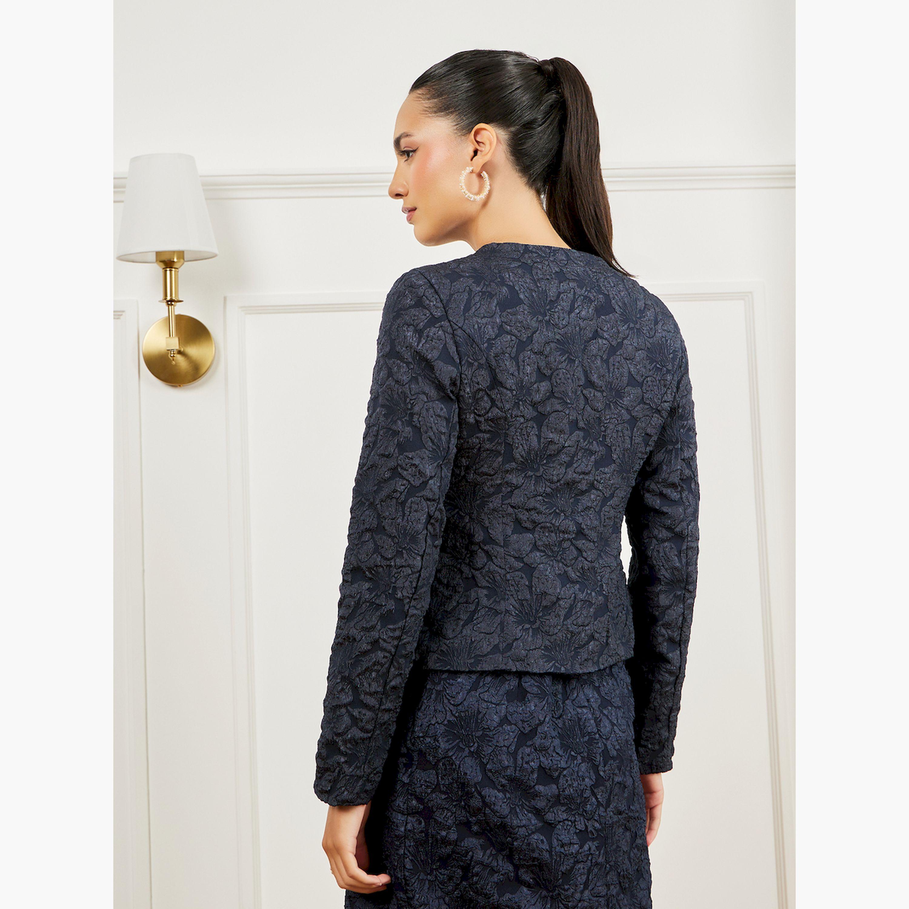 Styli Black Jacquard Top with Button Decor-women-clothing-shirtsandblouses-blouses-image-4