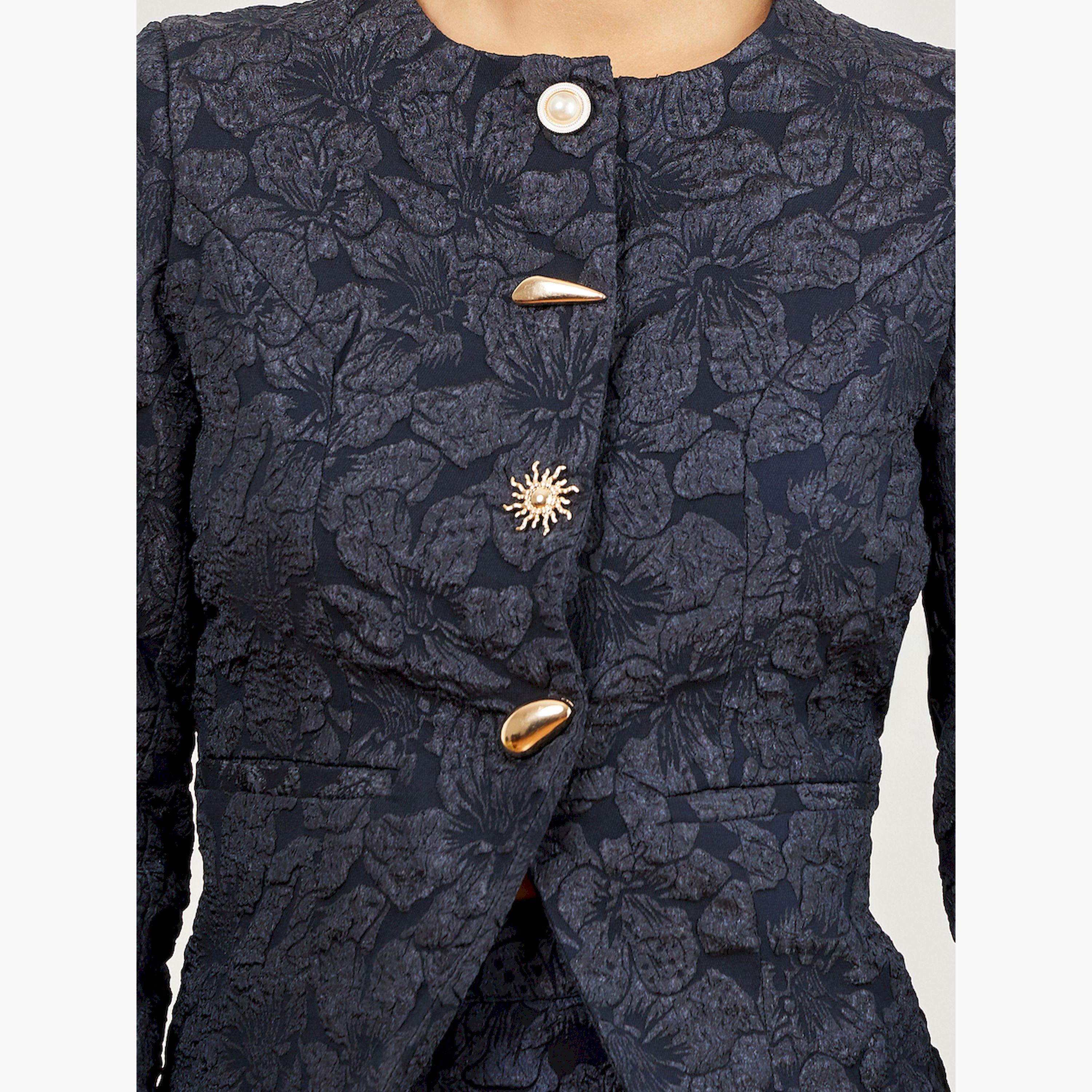 Styli Black Jacquard Top with Button Decor-women-clothing-shirtsandblouses-blouses-image-5