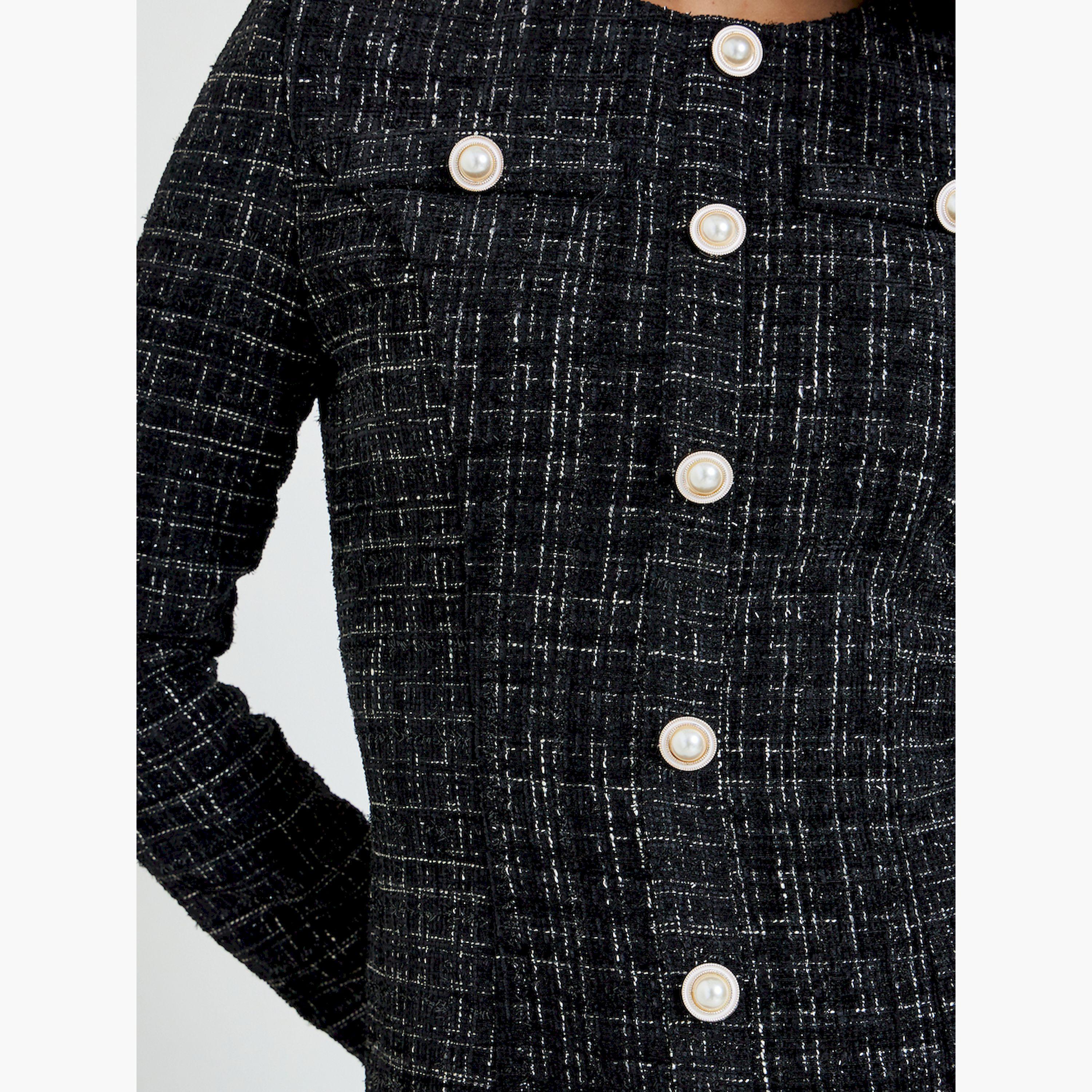 Styli Black Tweed Buttoned Maxi Dress-women-clothing-dresses-image-5