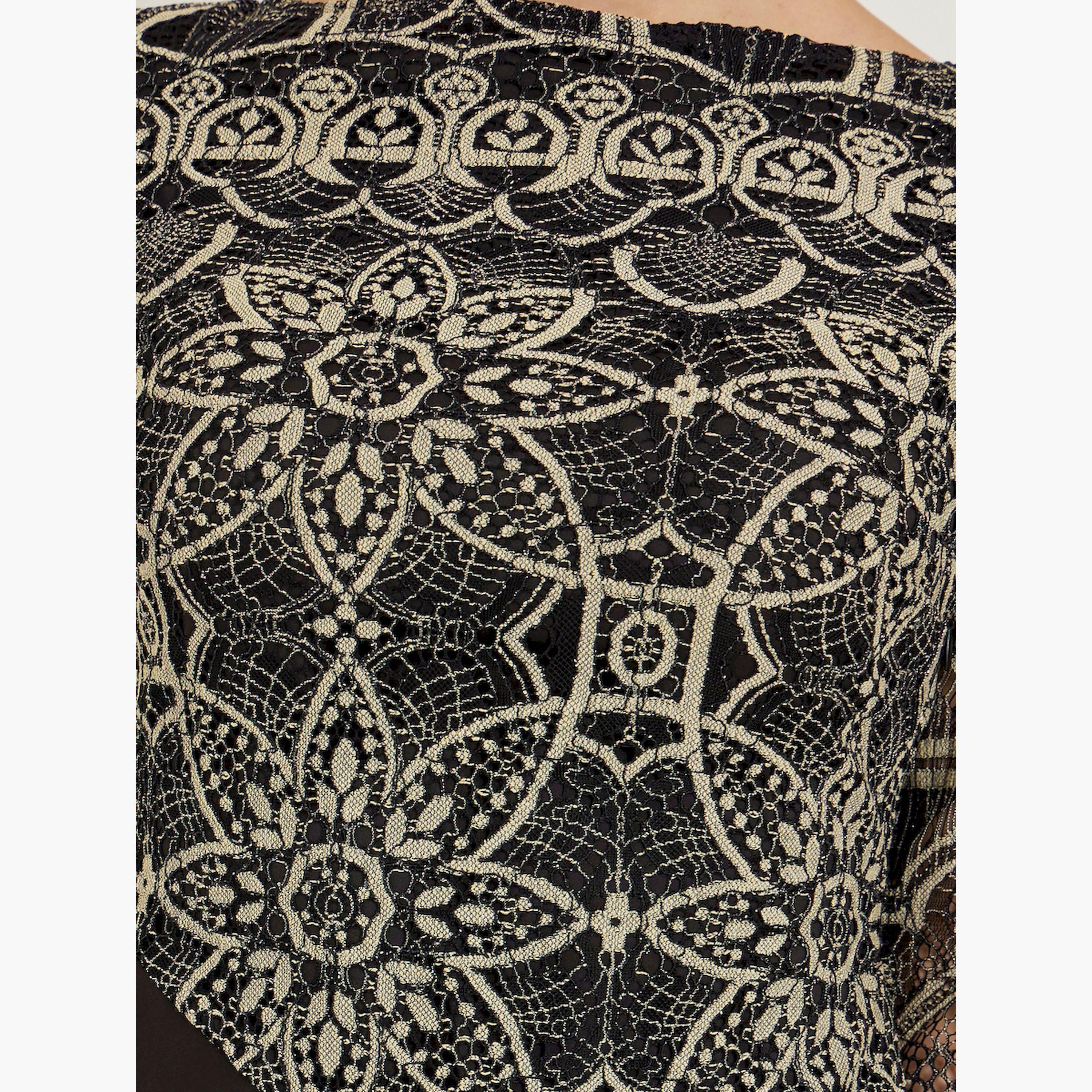 Styli Black Asymmetric Lace Satin Maxi Dress-women-clothing-dresses-image-4