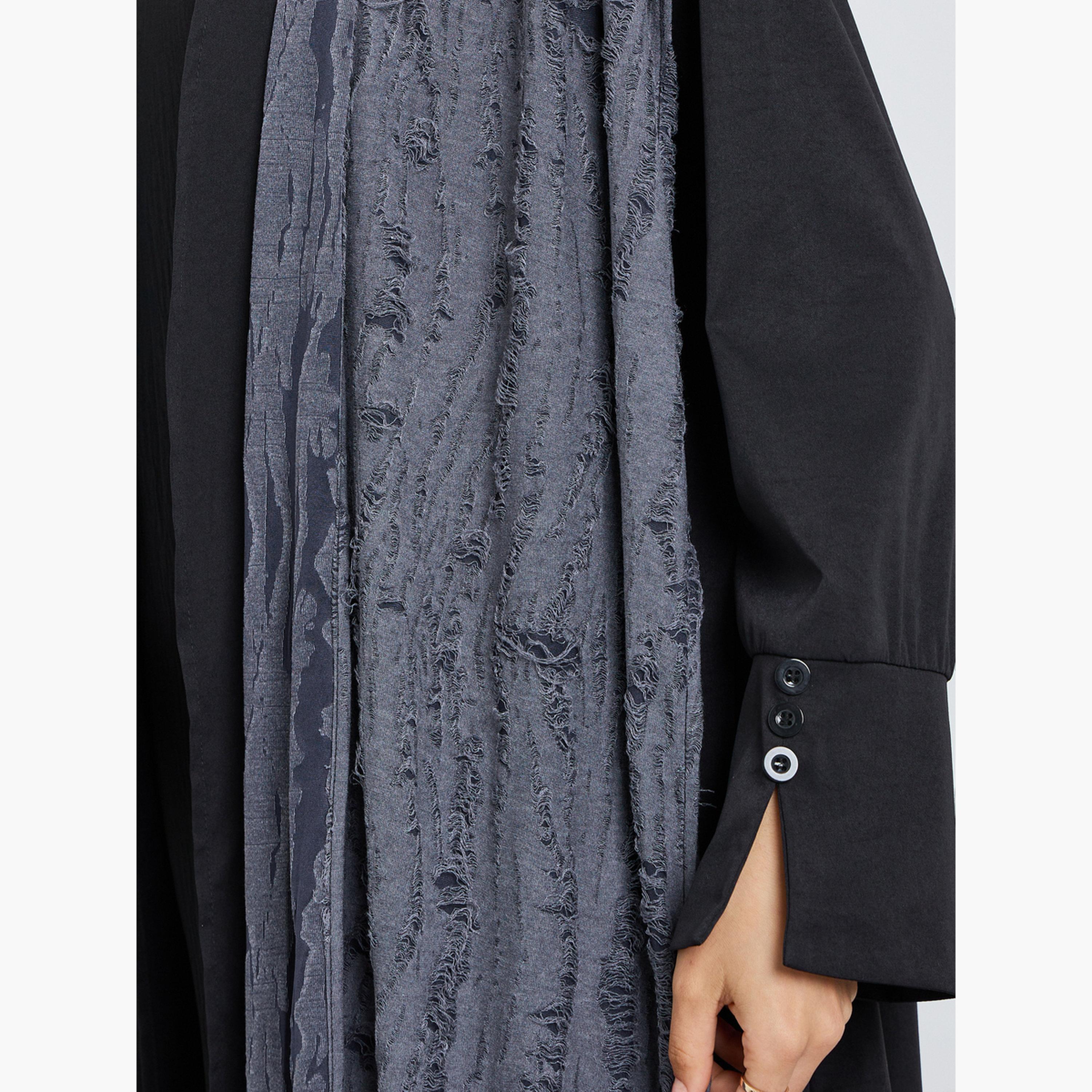 عباية سوداء مع وشاح مطبوع بملمس بارز-women-arabicclothing-abayas-image-5
