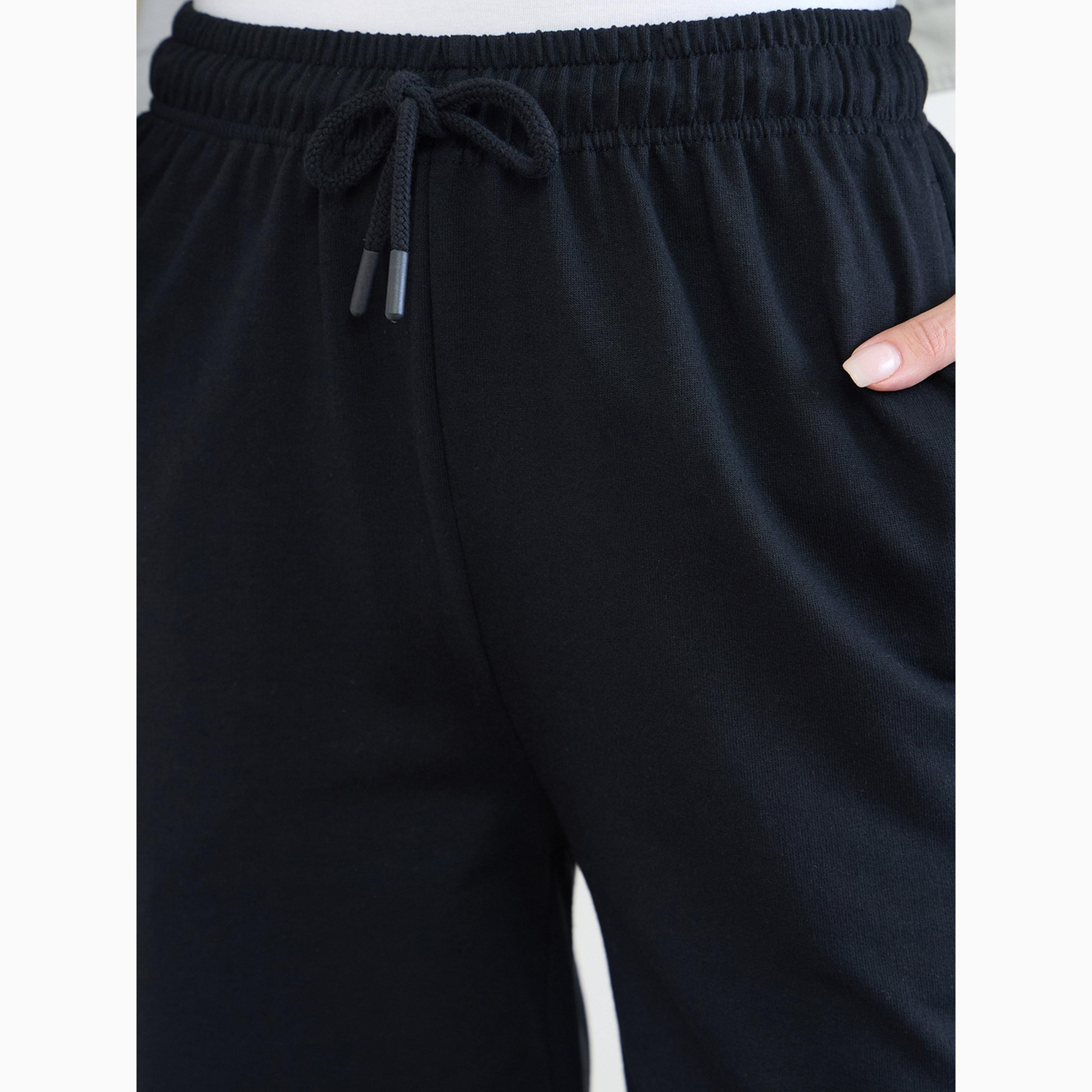 Styli Black Embroidered Hem Wide Leg Joggers-women-clothing-bottoms-joggers-image-3