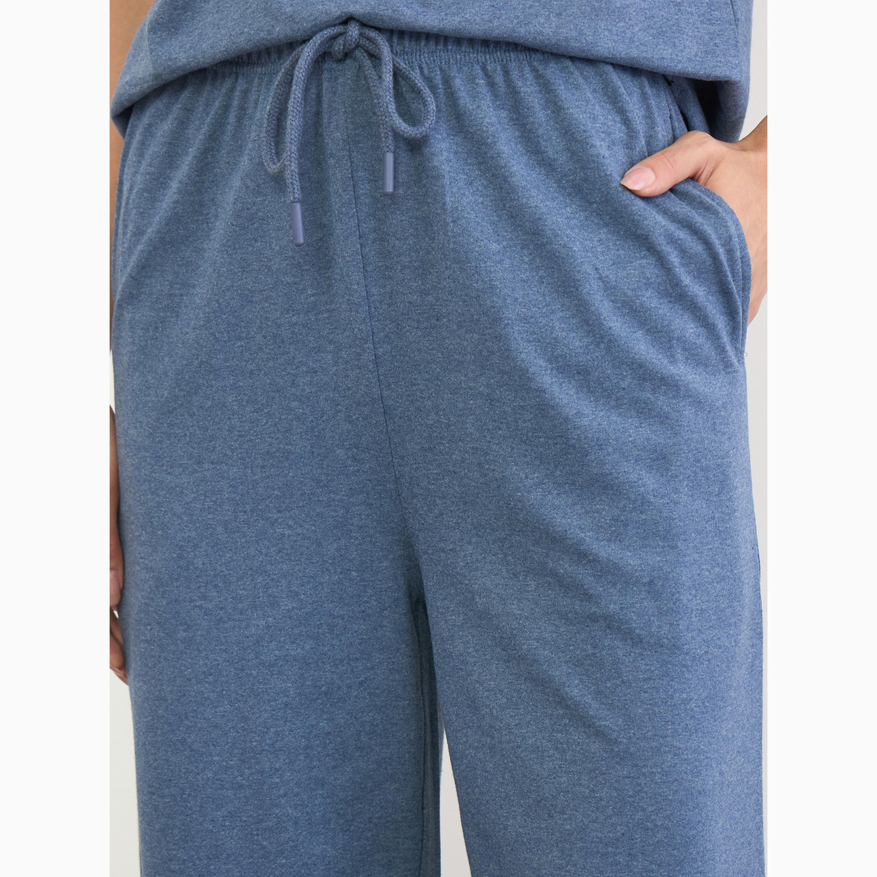 Styli Blue Embroidered Hem Wide Leg Joggers-women-clothing-bottoms-joggers-image-3