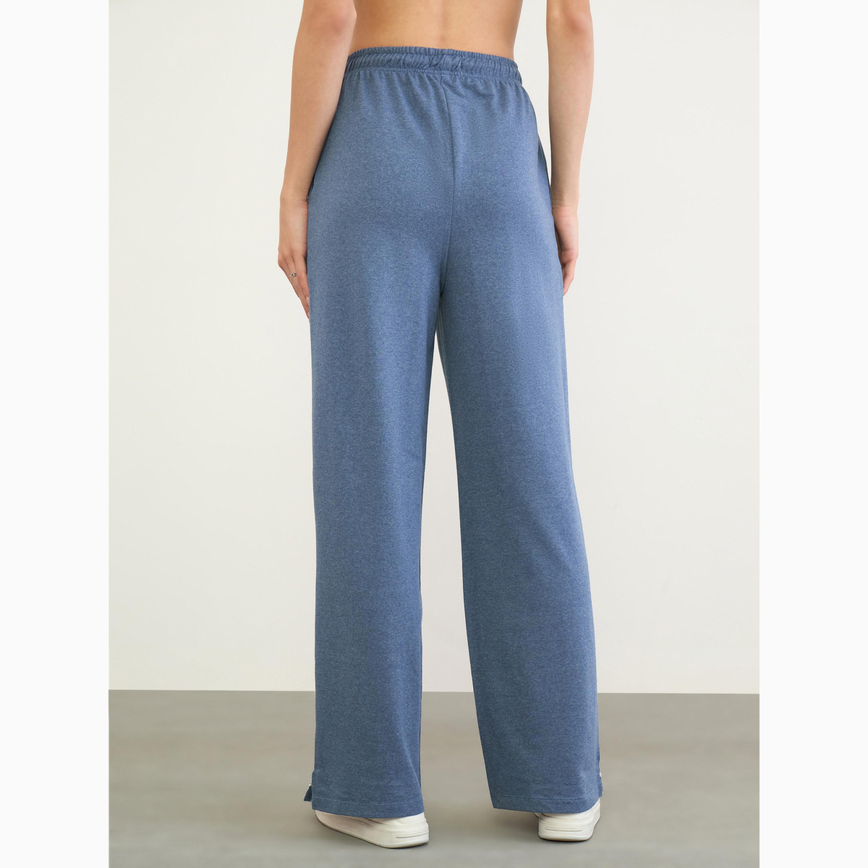 Styli Blue Embroidered Hem Wide Leg Joggers-women-clothing-bottoms-joggers-image-4