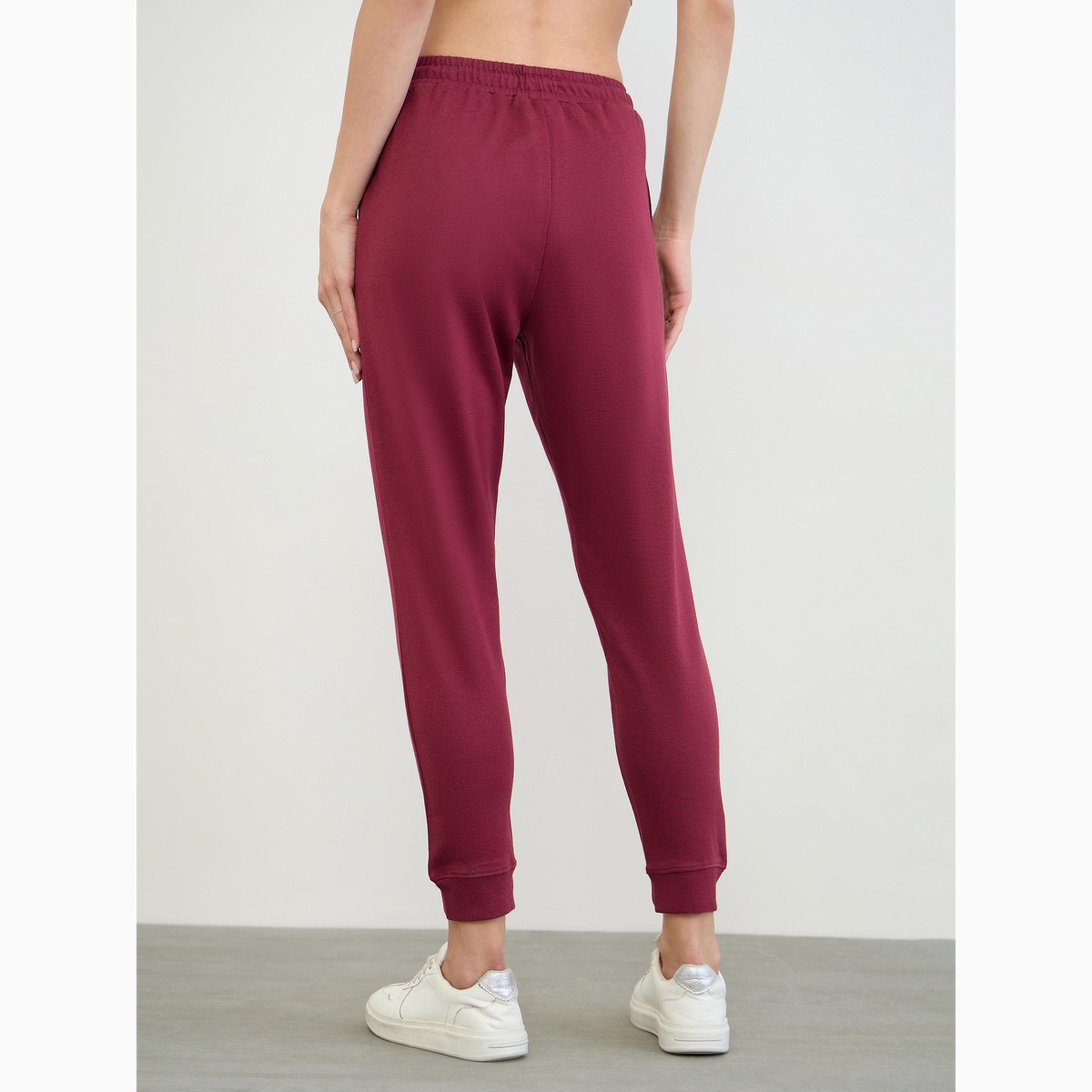 Styli Burgundy NYU Print Cuffed Joggers-women-clothing-bottoms-joggers-image-4