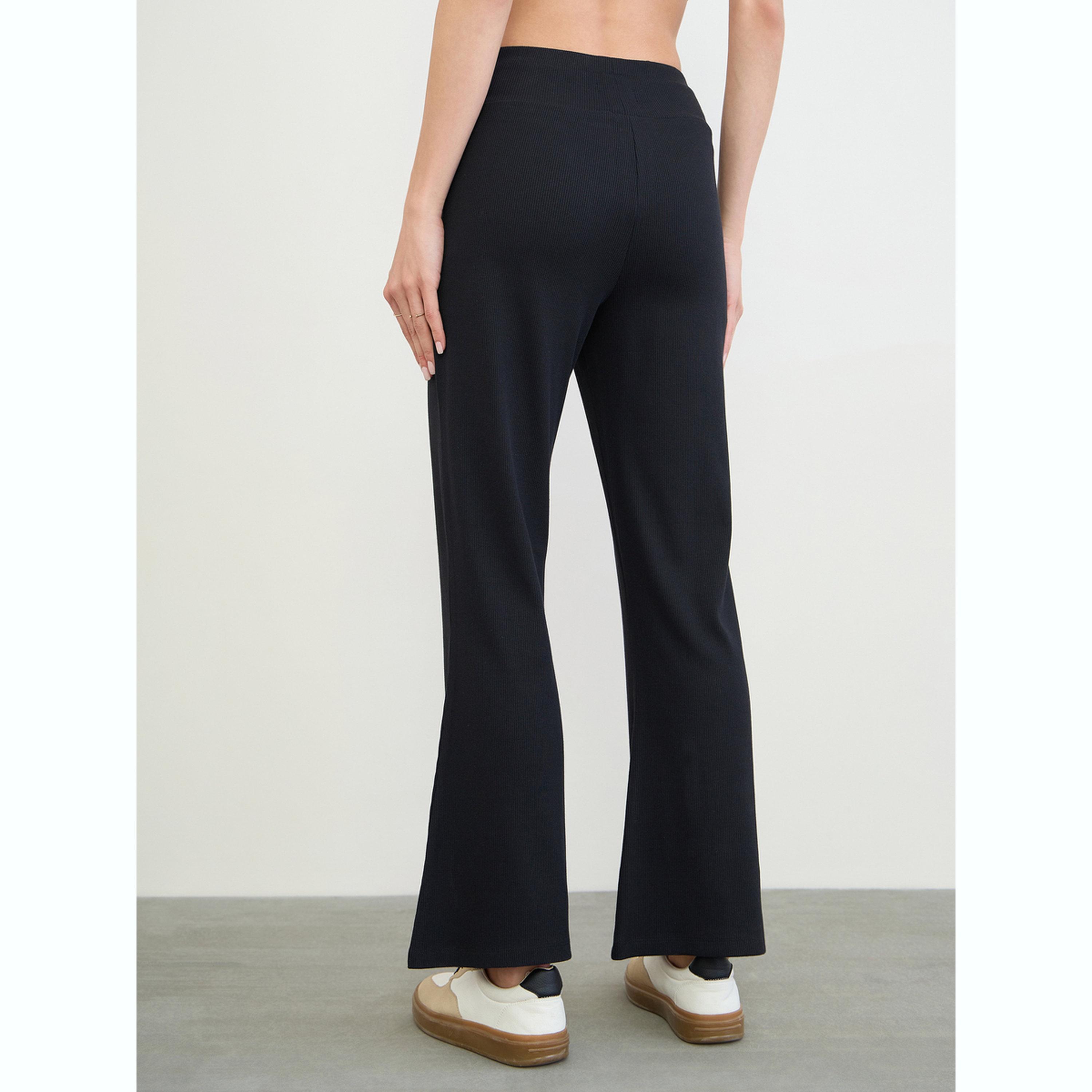 Styli Black Ribbed Flared Leggings-women-clothing-bottoms-leggings-image-4