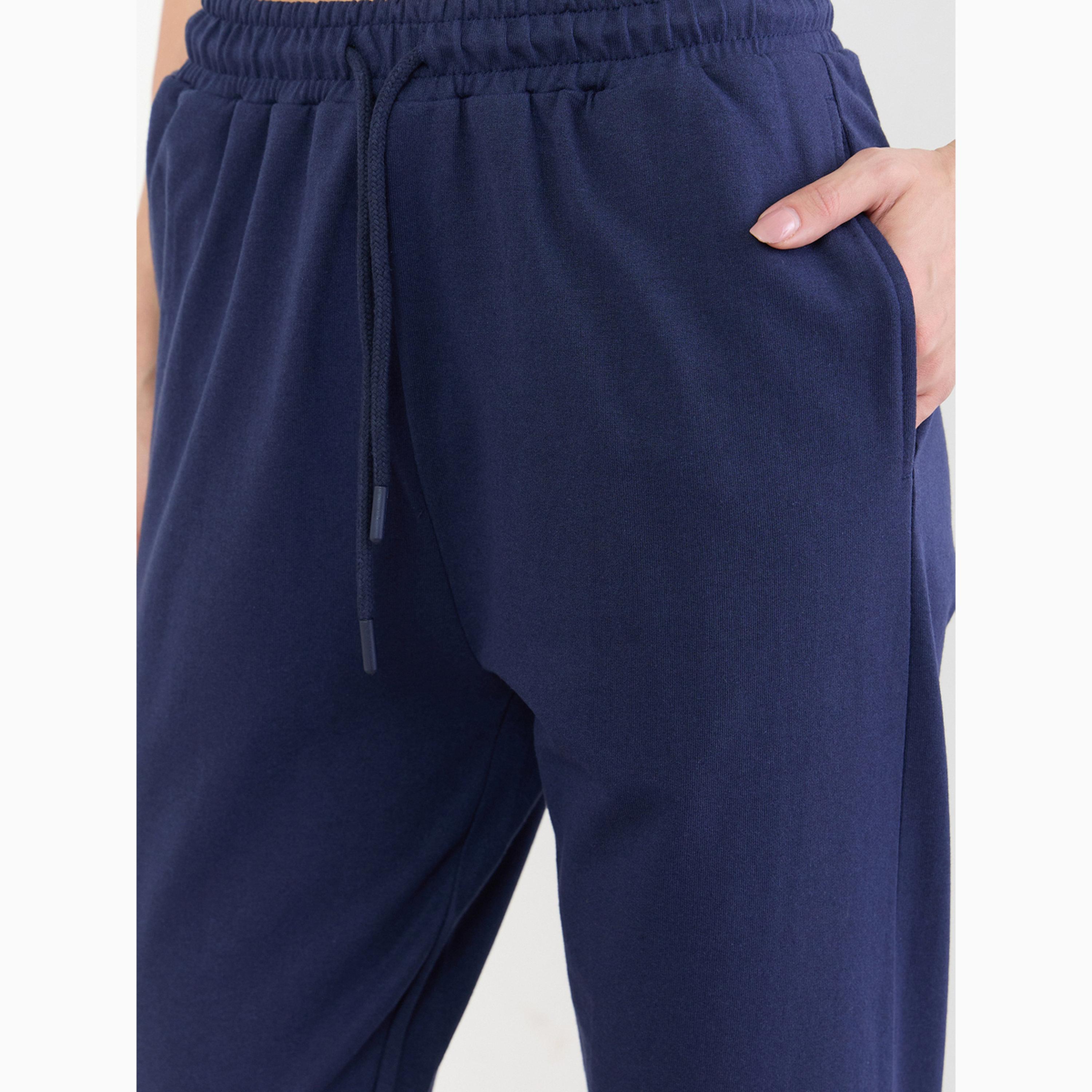 Styli Navy Blue Solid Joggers with Drawstring-women-clothing-bottoms-joggers-image-3