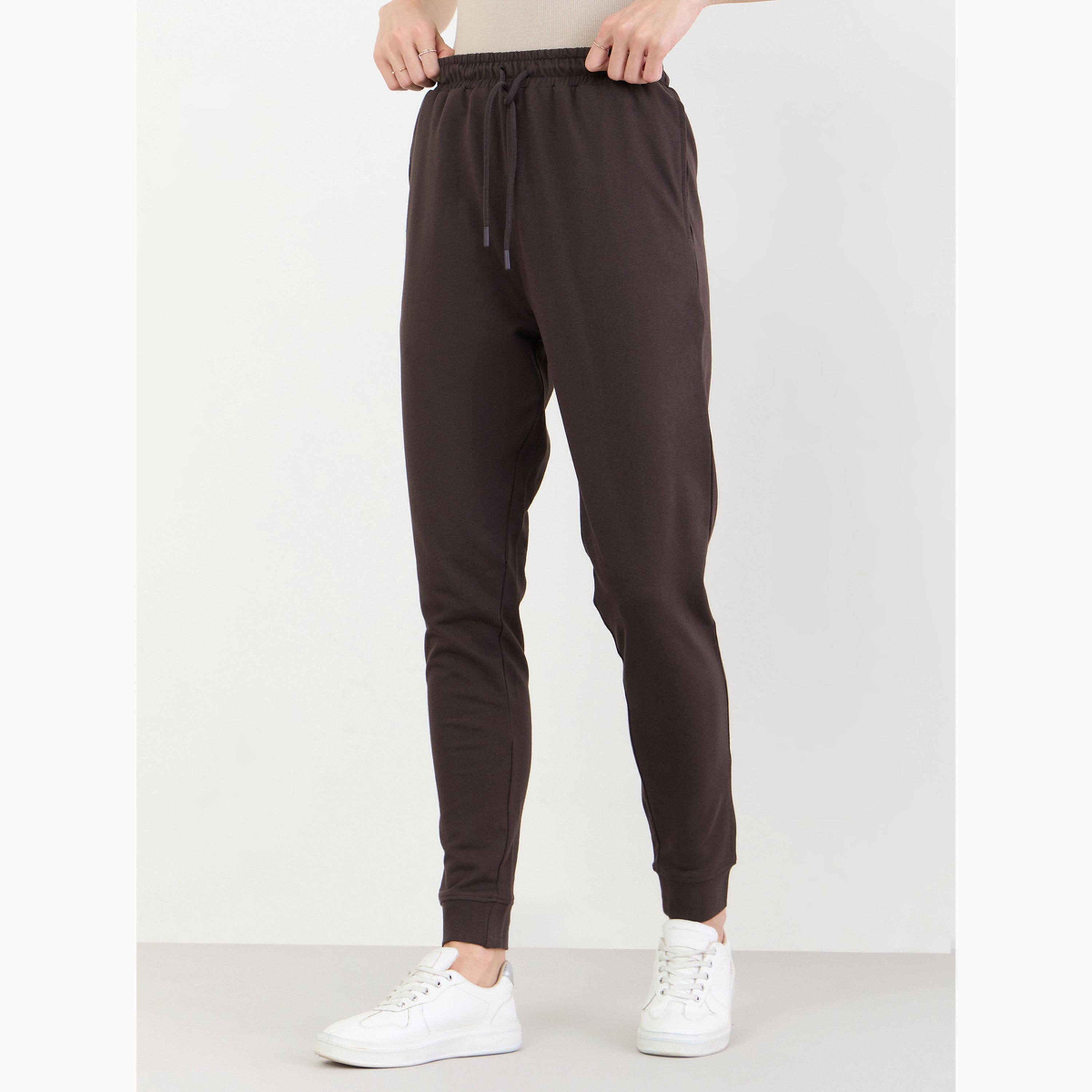 Styli Brown Solid Joggers with Drawstring-women-clothing-bottoms-joggers-image-1