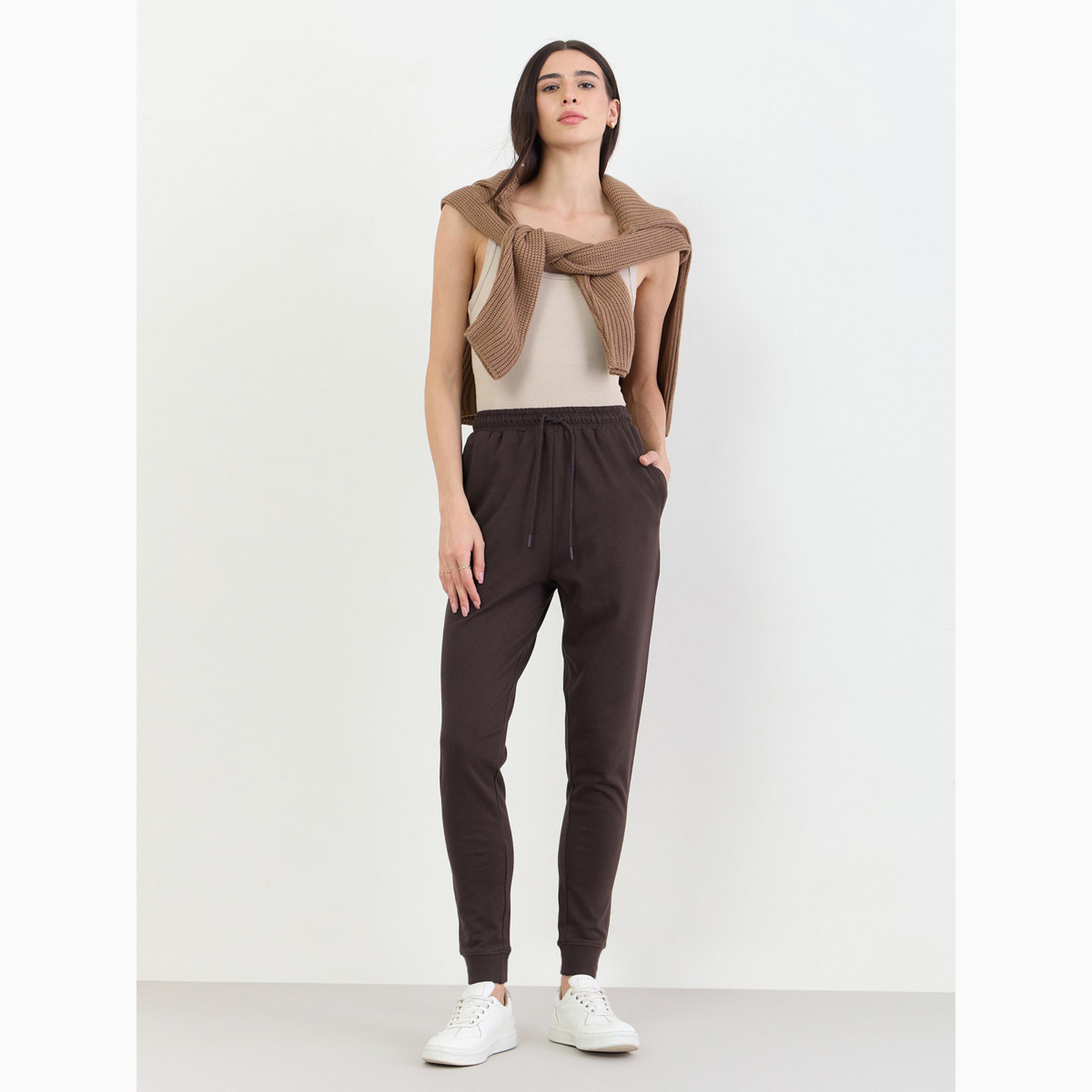 Styli Brown Solid Joggers with Drawstring-women-clothing-bottoms-joggers-image-2