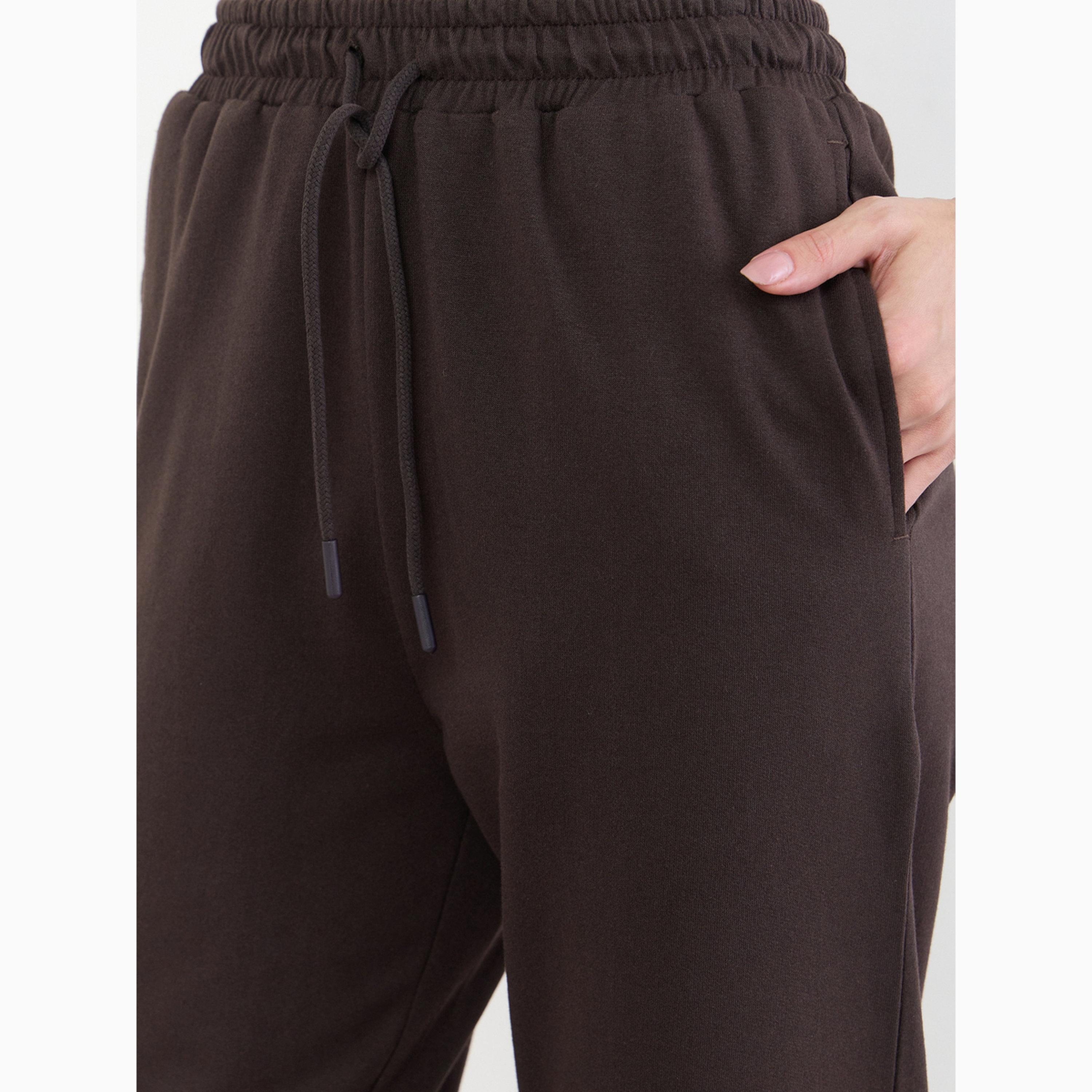 Styli Brown Solid Joggers with Drawstring-women-clothing-bottoms-joggers-image-3