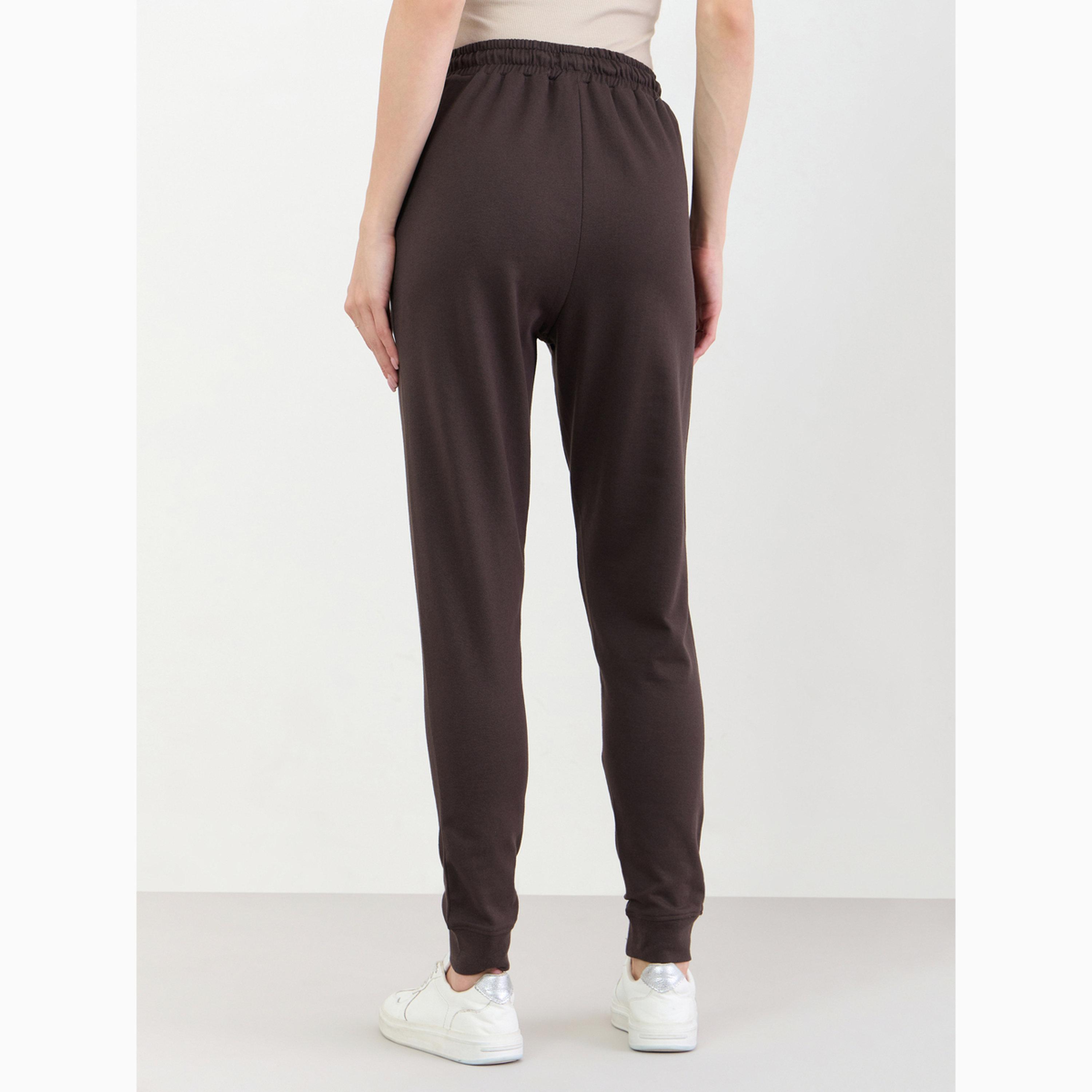 Styli Brown Solid Joggers with Drawstring-women-clothing-bottoms-joggers-image-4