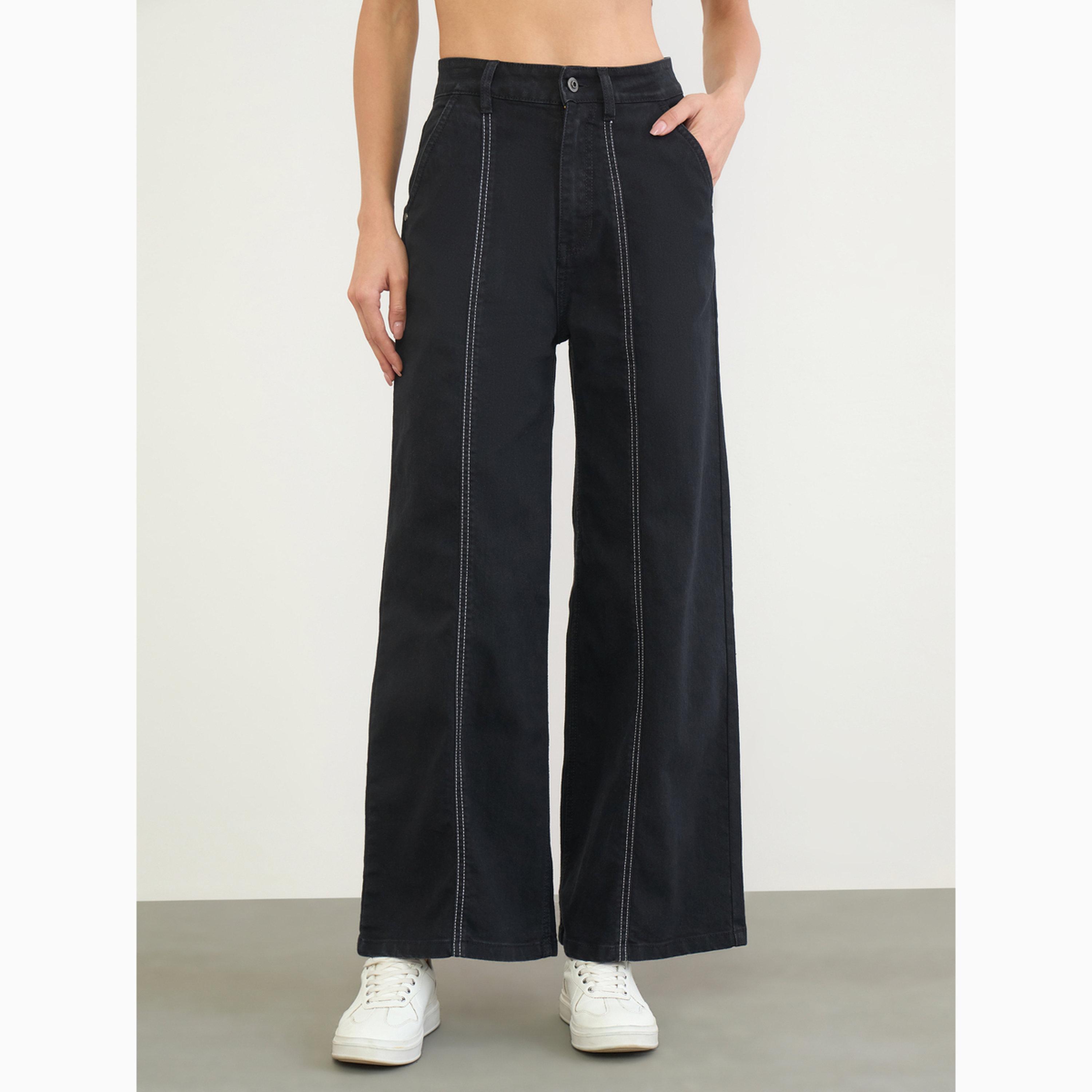 جينز بأرجل واسعة وخصر عالي بتفاصيل خياطة-women-clothing-bottoms-jeans-image-1