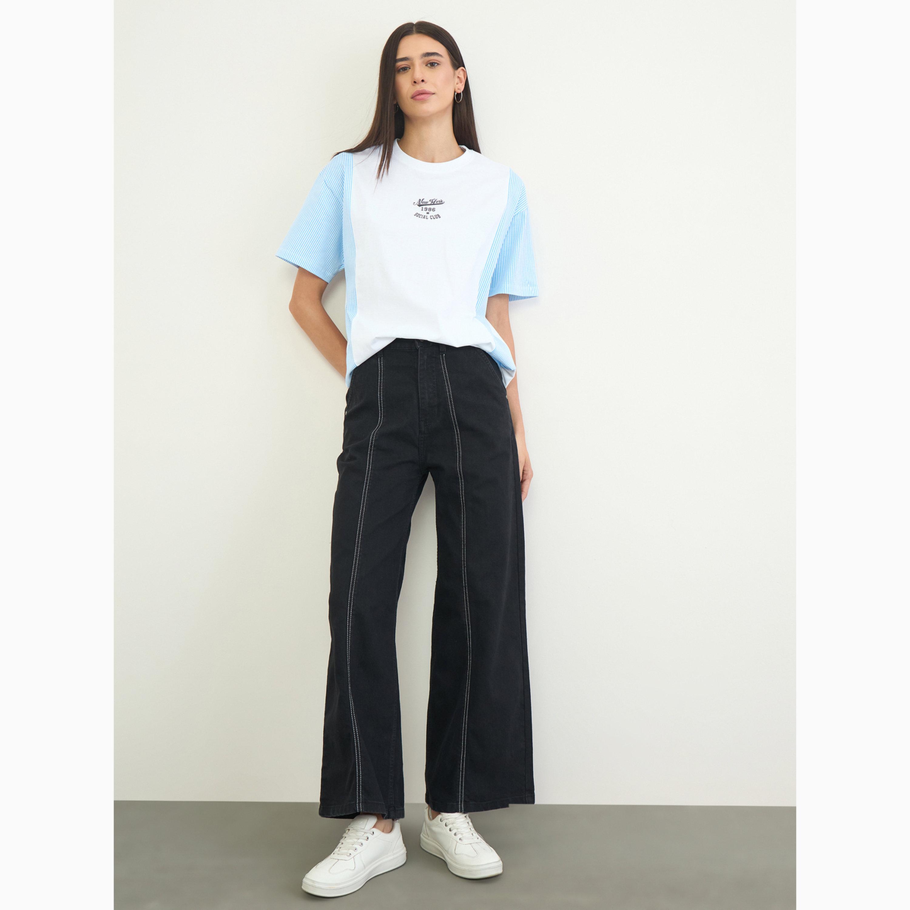 جينز بأرجل واسعة وخصر عالي بتفاصيل خياطة-women-clothing-bottoms-jeans-image-2