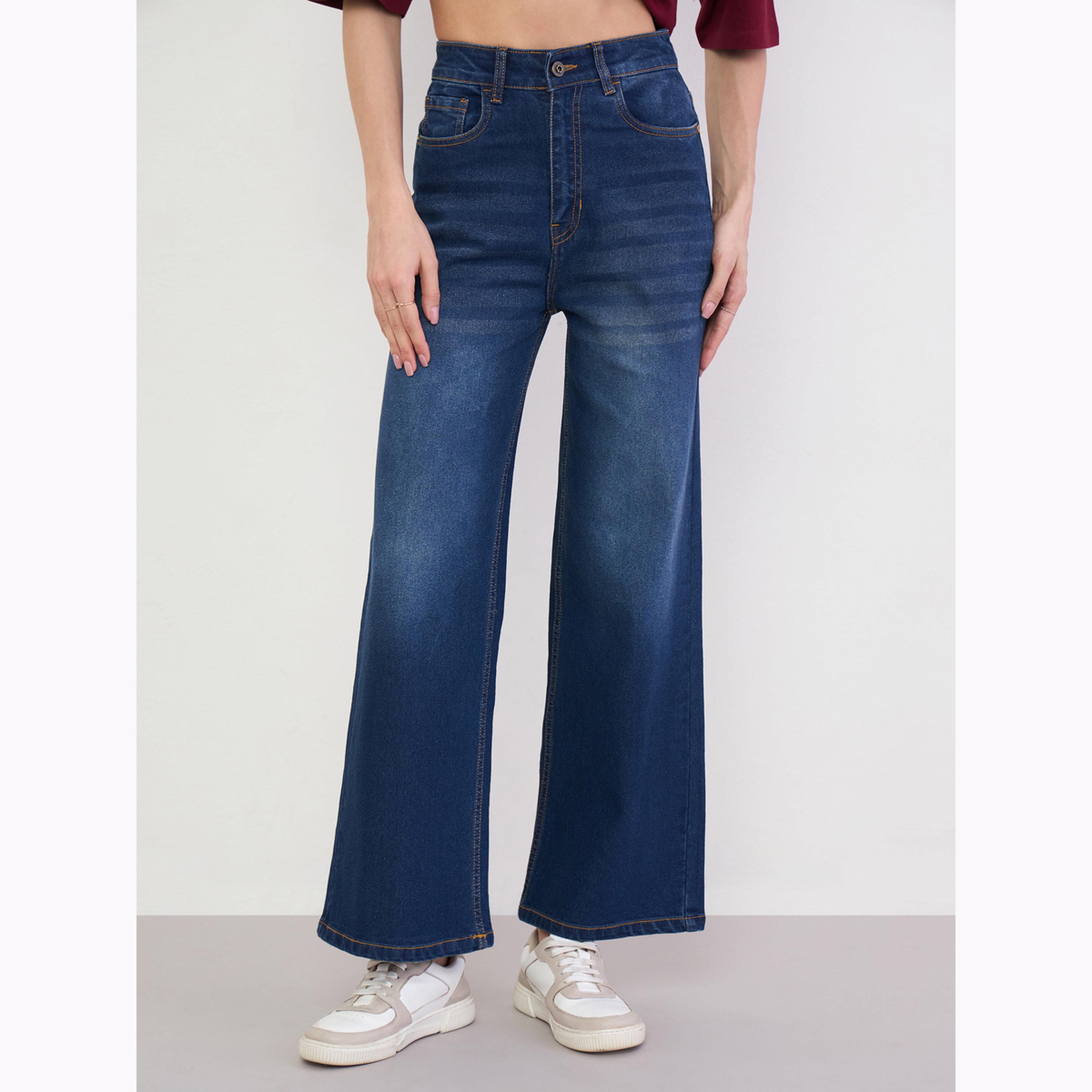 جينز مغسول بخصر مرتفع وأرجل واسعة-women-clothing-bottoms-jeans-image-1