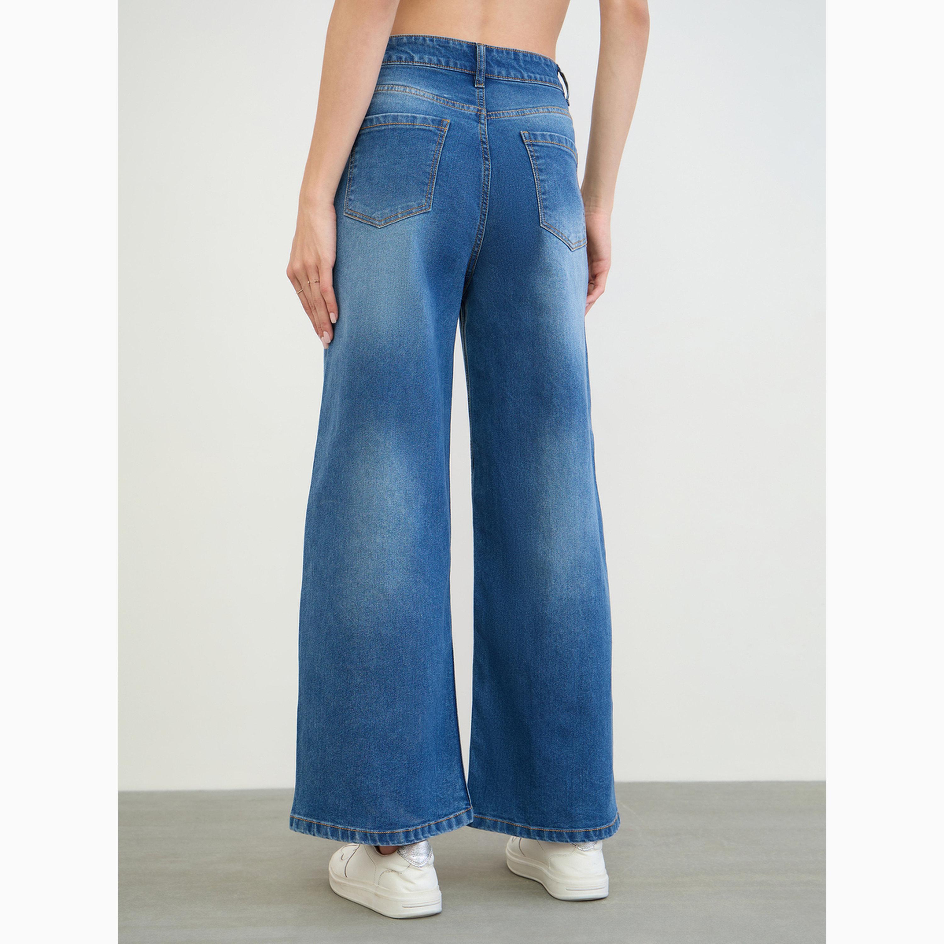 جينز بخصر عالي وأرجل واسعة غسيل باهت-women-clothing-bottoms-jeans-image-4