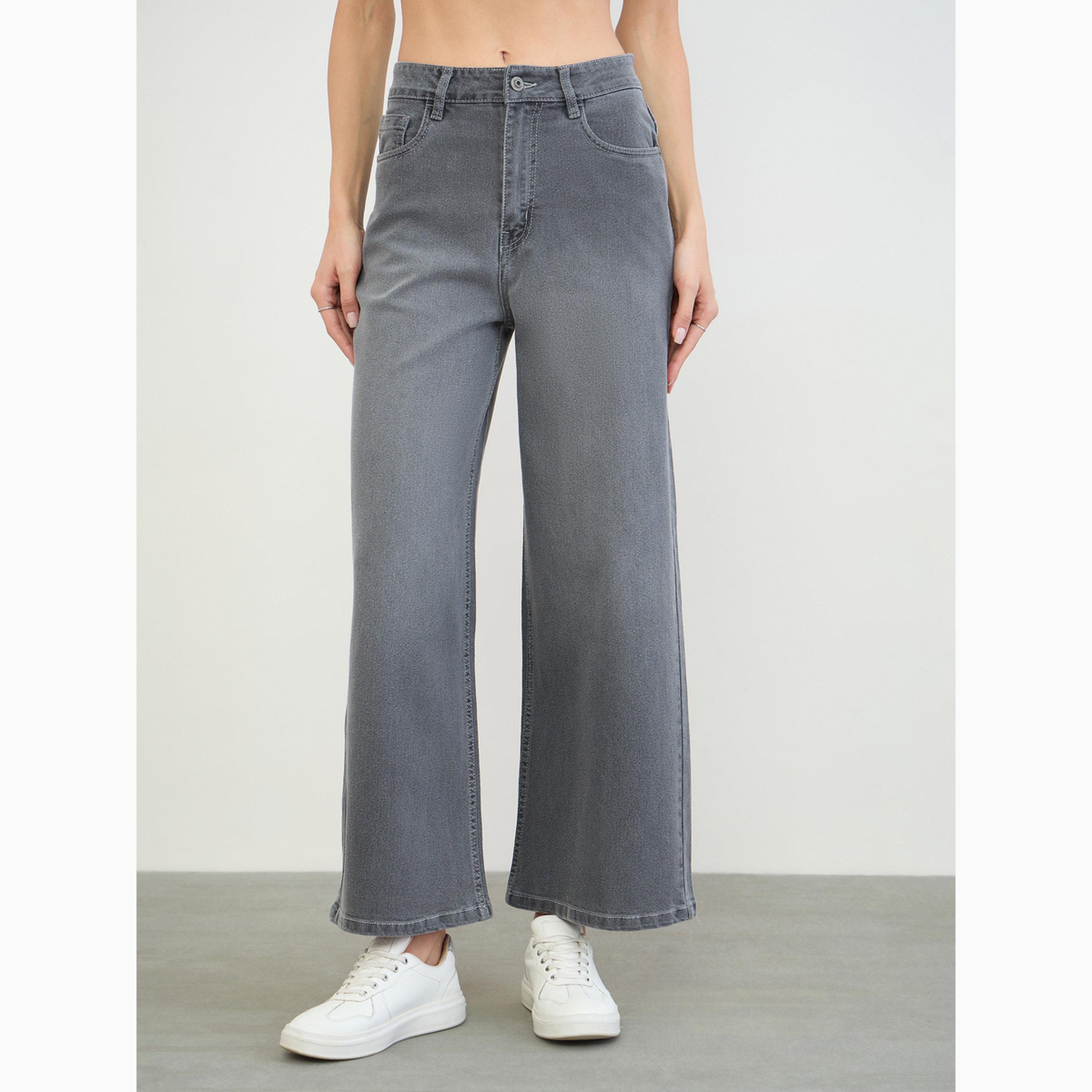 جينز بخصر عالي وأرجل واسعة غسيل باهت-women-clothing-bottoms-jeans-image-1